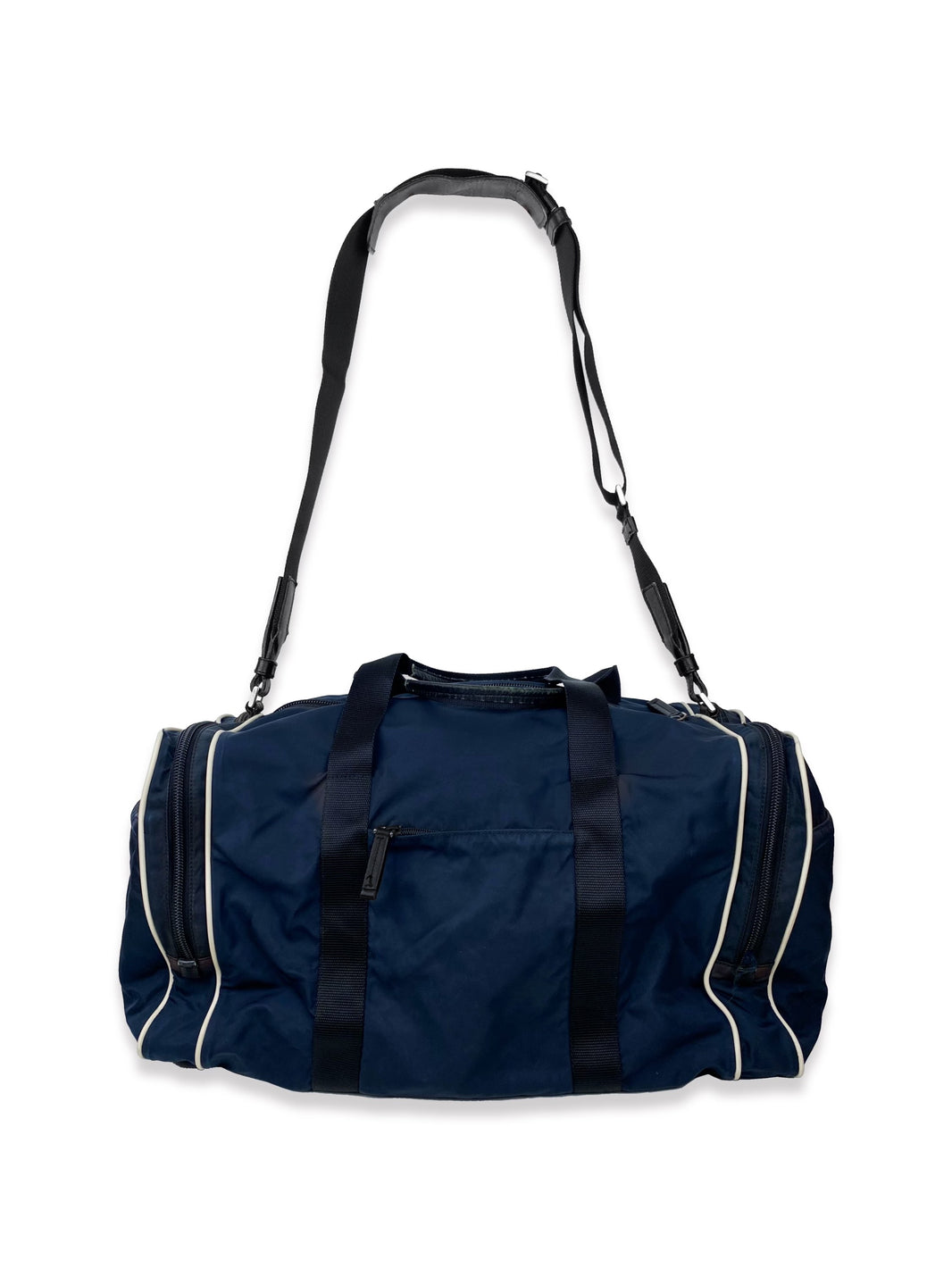 Prada Crossbody Zippered Nylon Navy Blue Duffle Bag