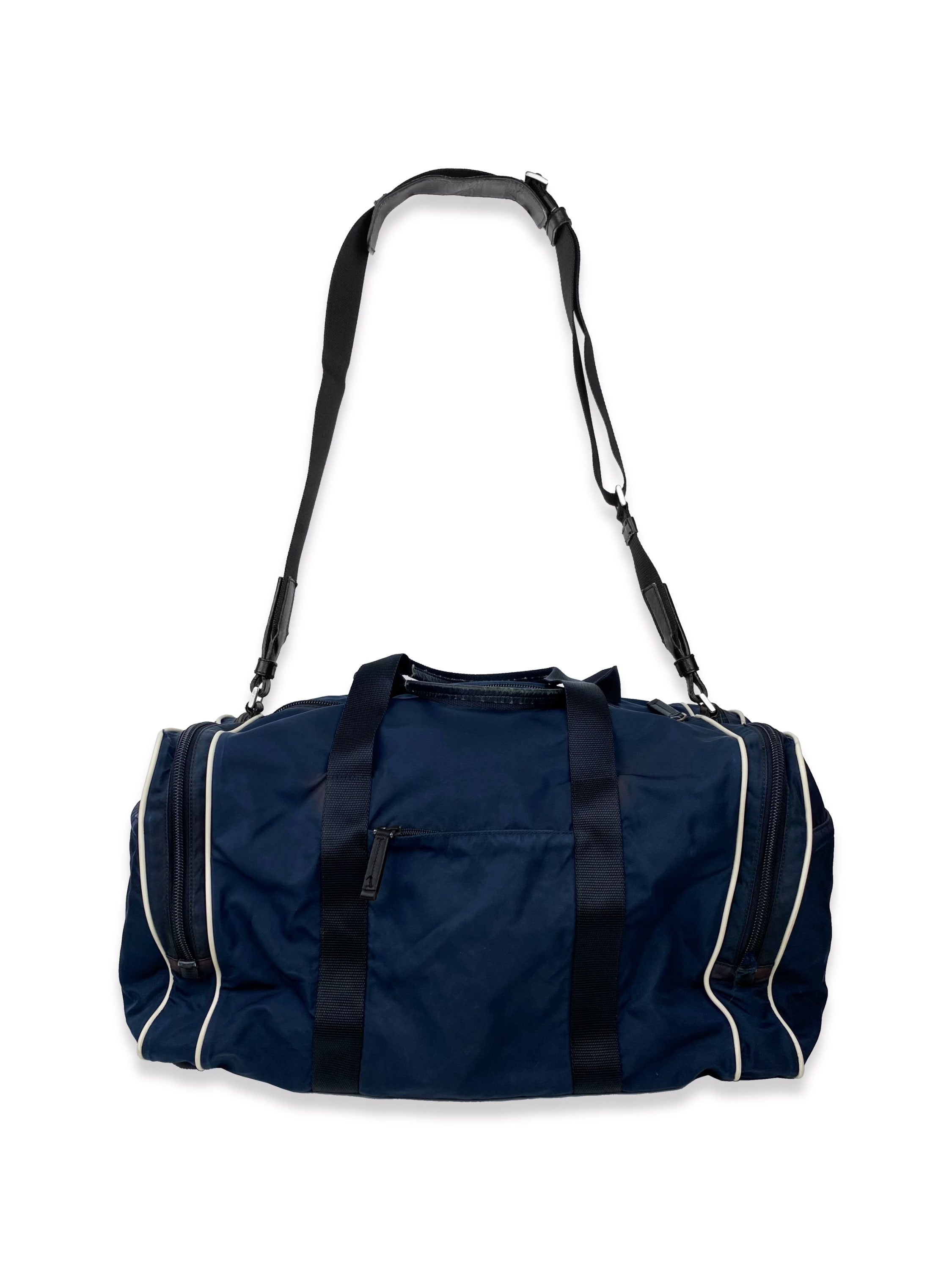 Prada Crossbody Zippered Nylon Navy Blue Duffle Bag