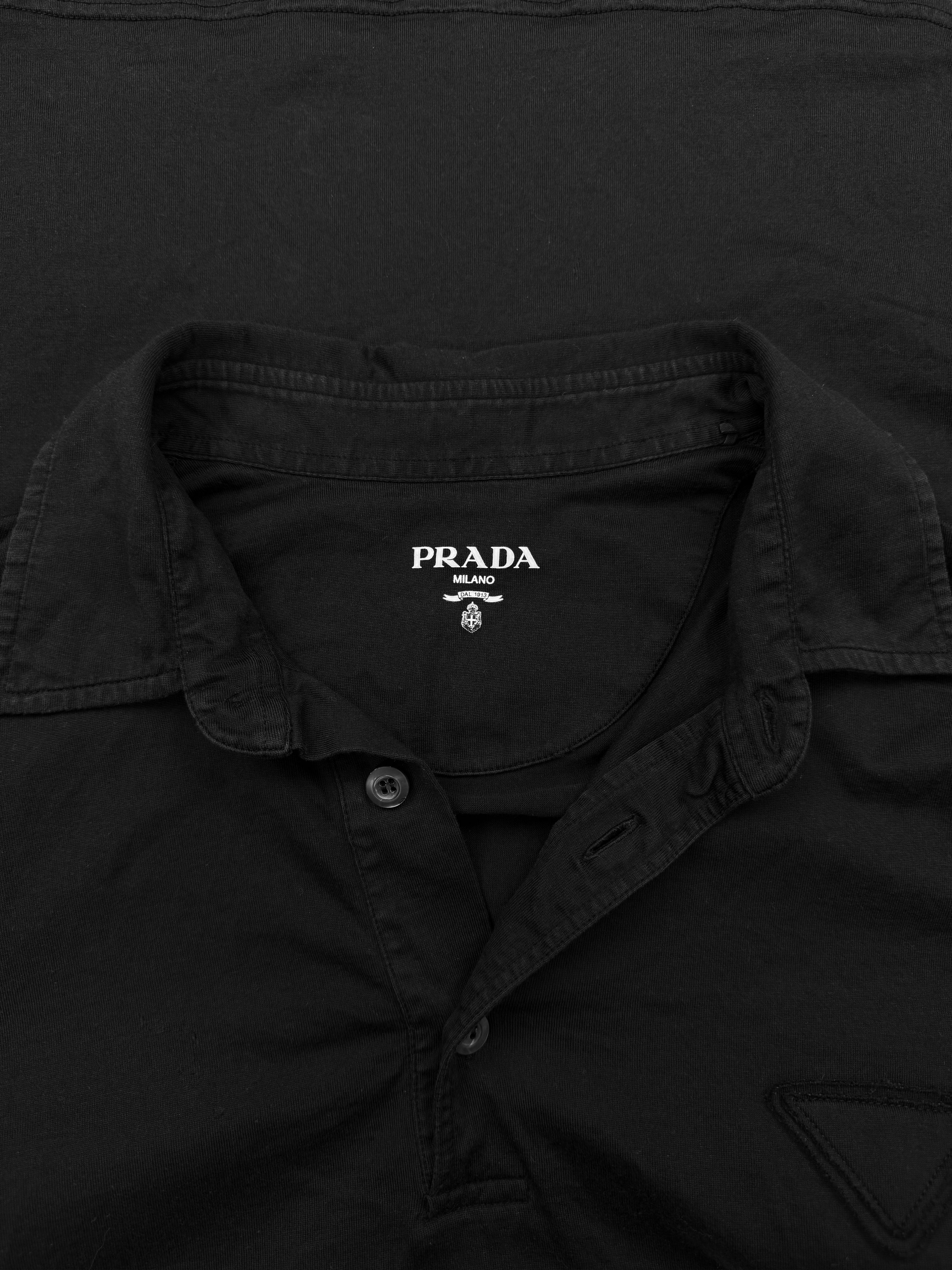 SS23 Prada ‘Triangle Logo’ Black Collared Polo Shirt