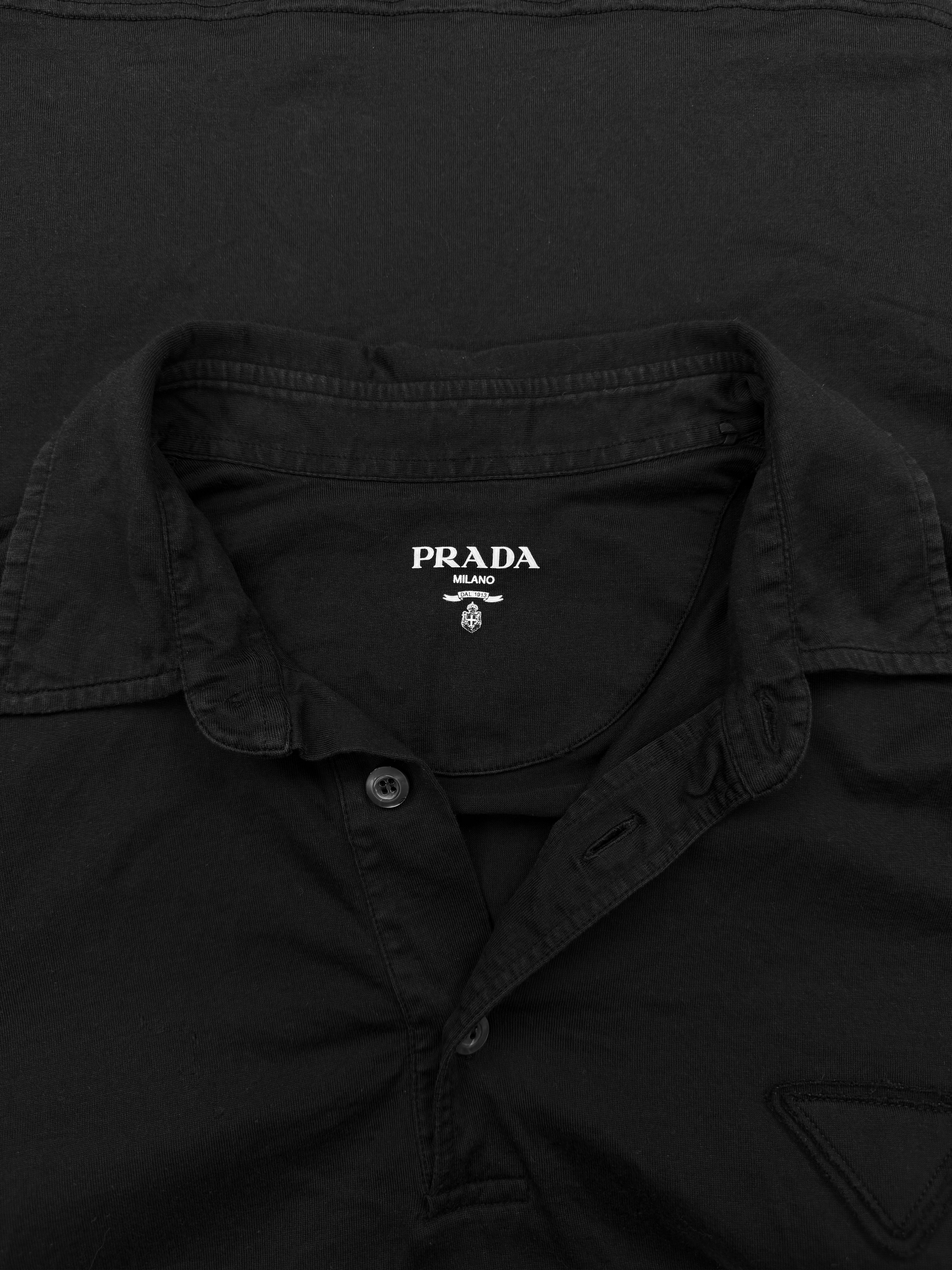 SS23 Prada ‘Triangle Logo’ Black Collared Polo Shirt