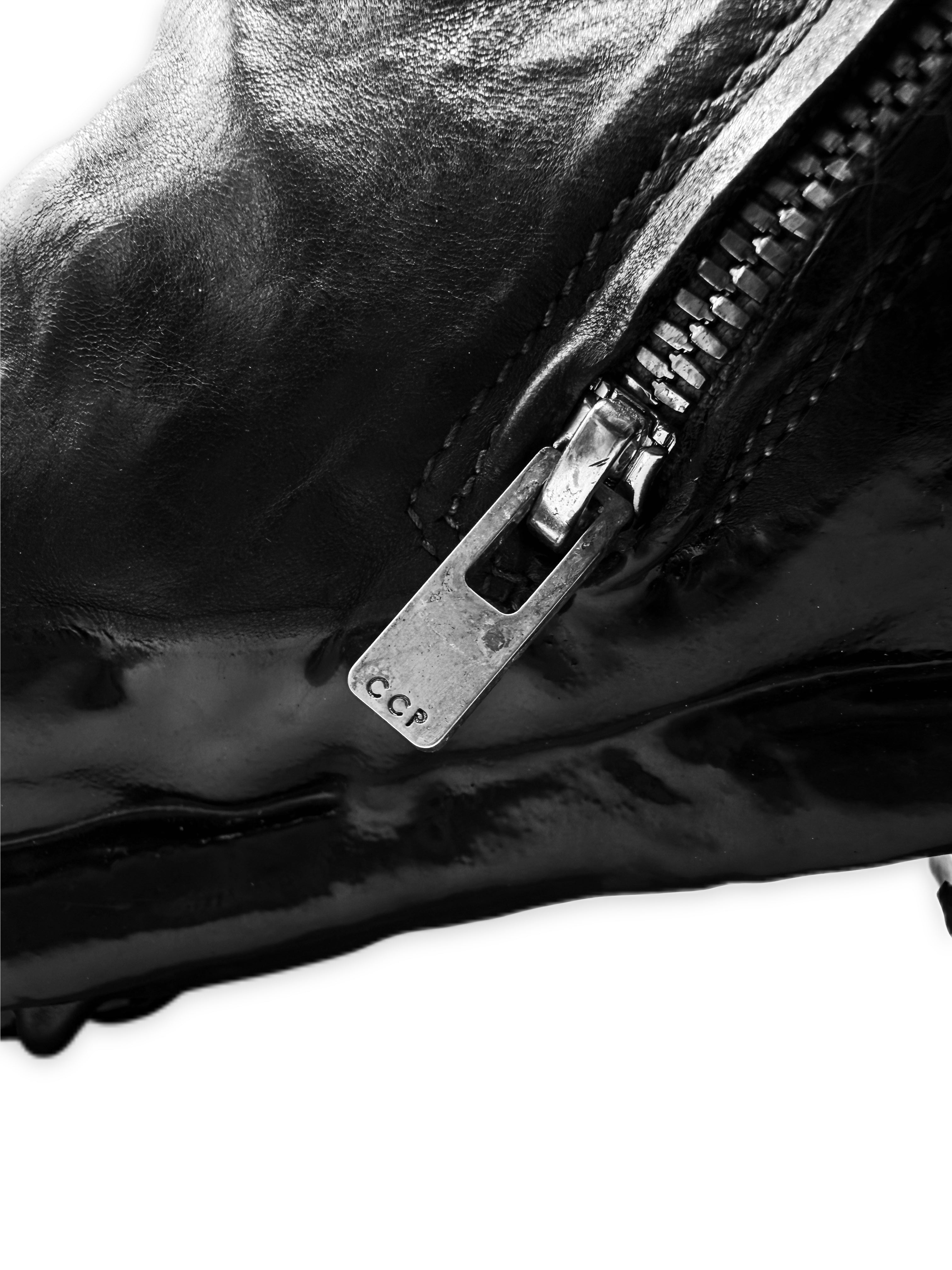 Carol Christian Poell Drip Sole Prosthetic Tornado Zip Black Leather Boots