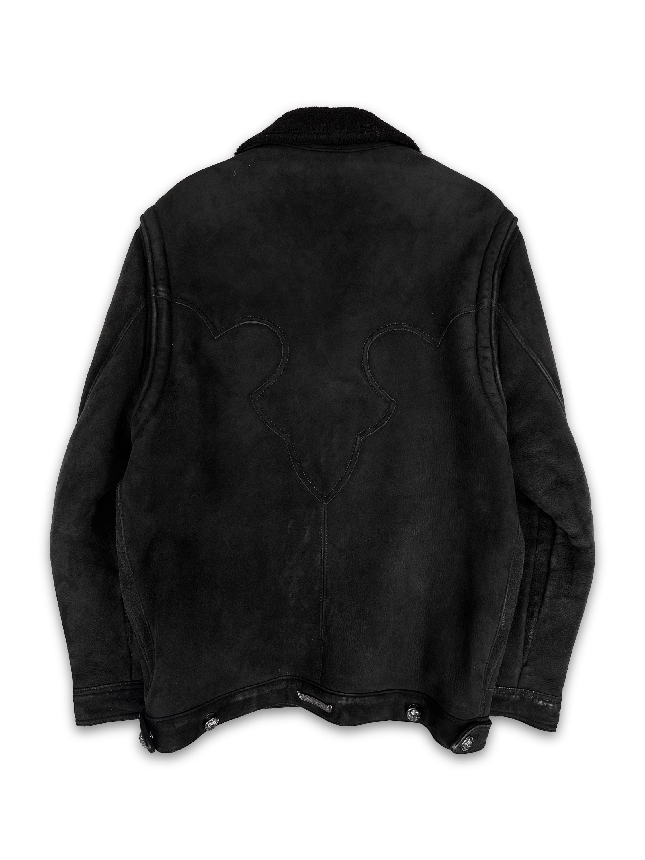 Chrome Hearts ‘Claw’ Button Suede Fleur Shearling Lined Jacket