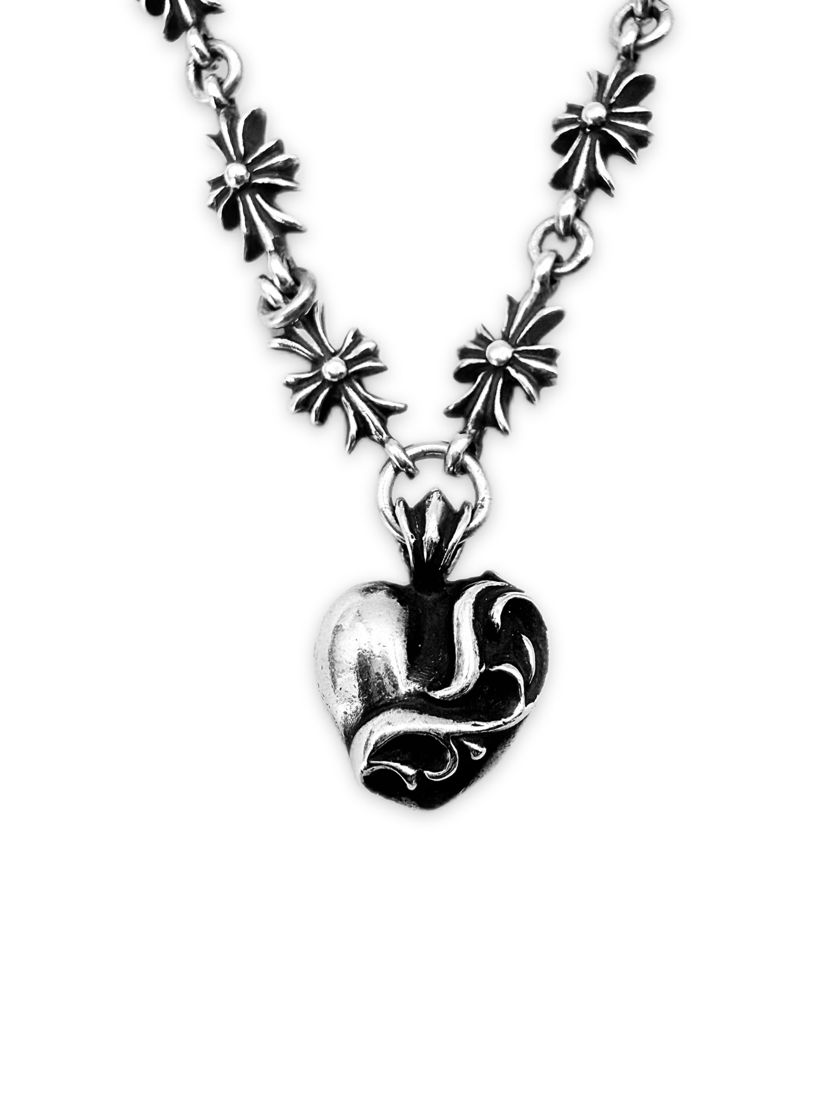 Chrome Hearts Tiny E Heart Pendant Cross Chain Necklace