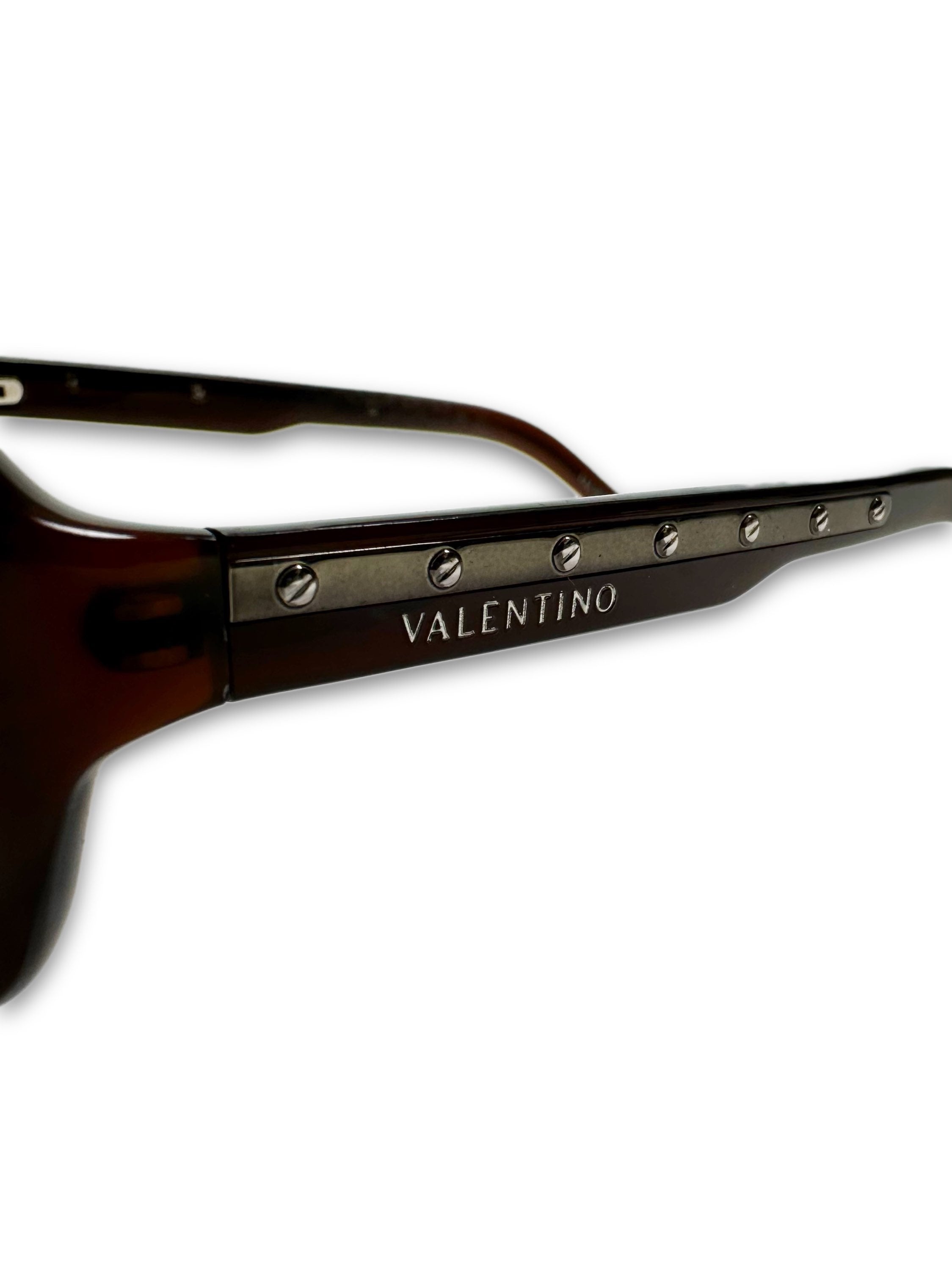 00s Valentino ‘Studded’ Aviator Shield Warm Frame Sunglasses