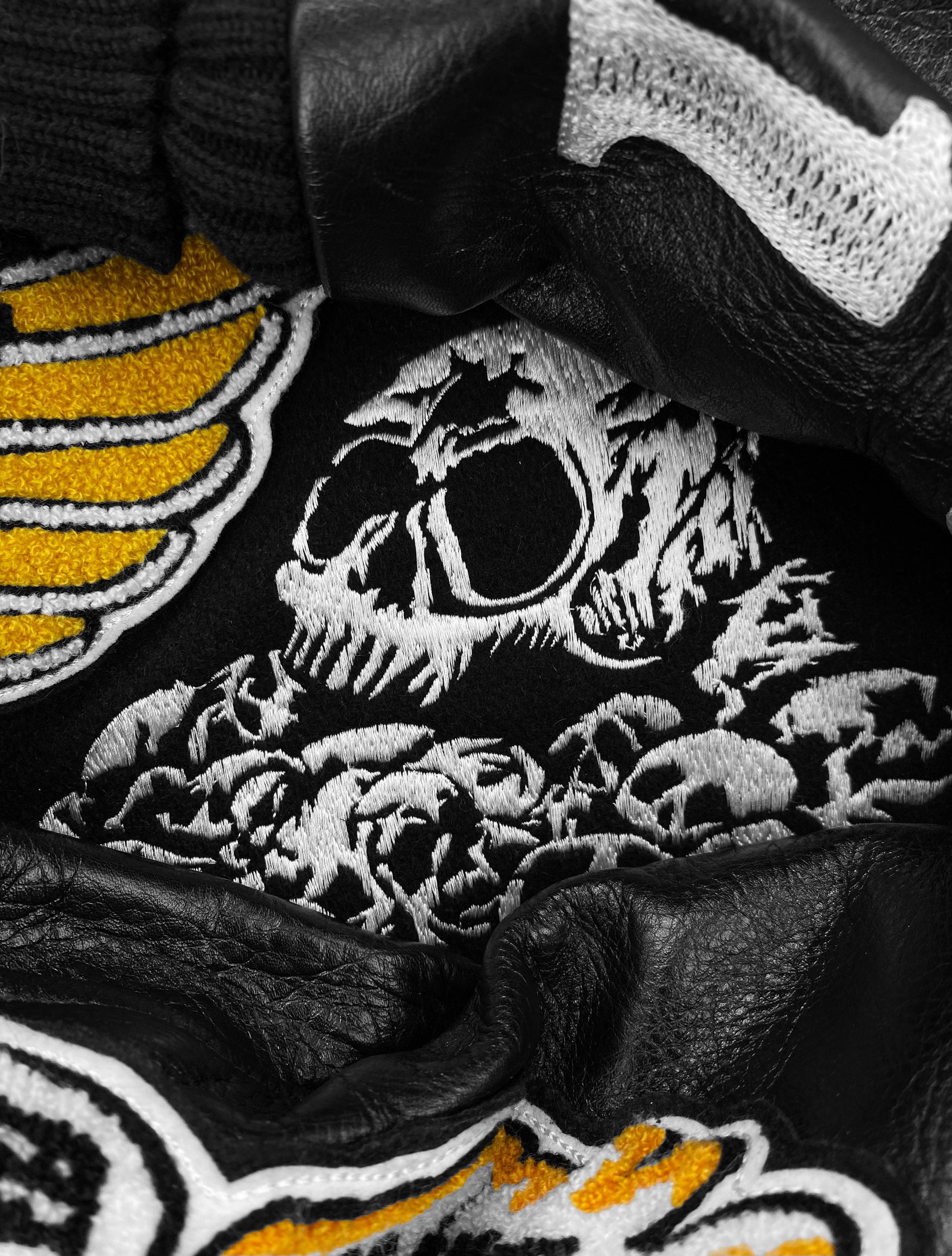 1960s Whitesville ‘Skull Pile’ Leather Chenille Patched Varsity Jacket