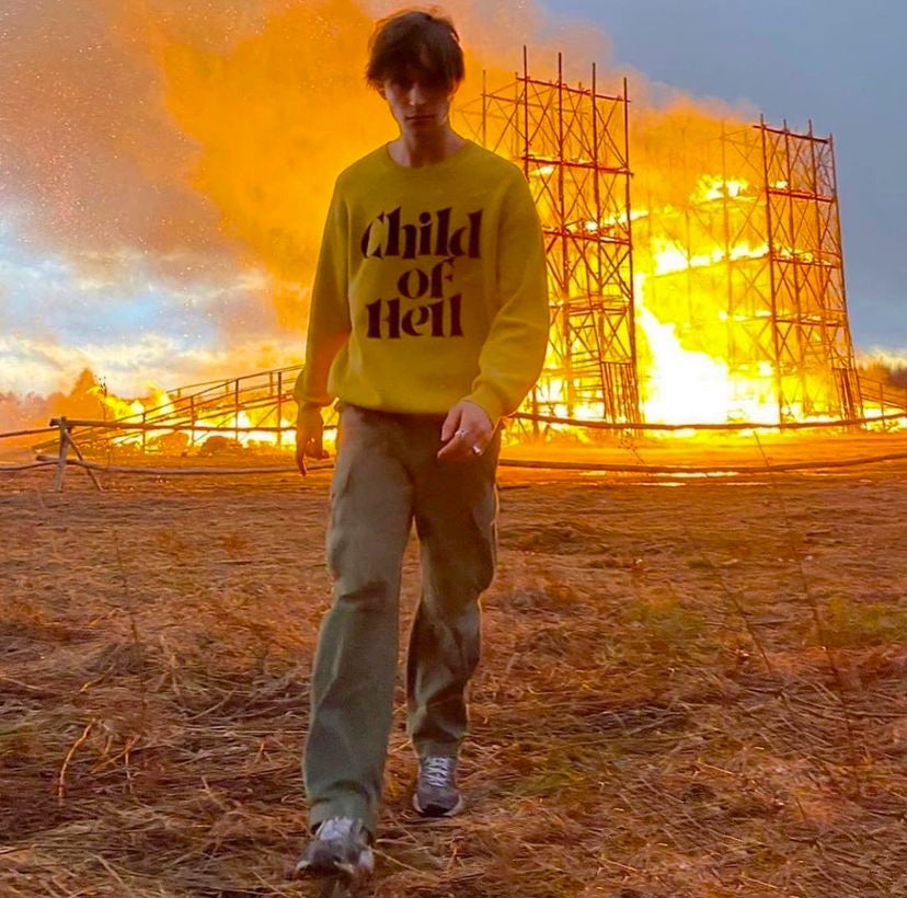 FW15 SUPREME 'CHILD OF HELL' SLOGAN YELLOW KNITTED SWEATER
