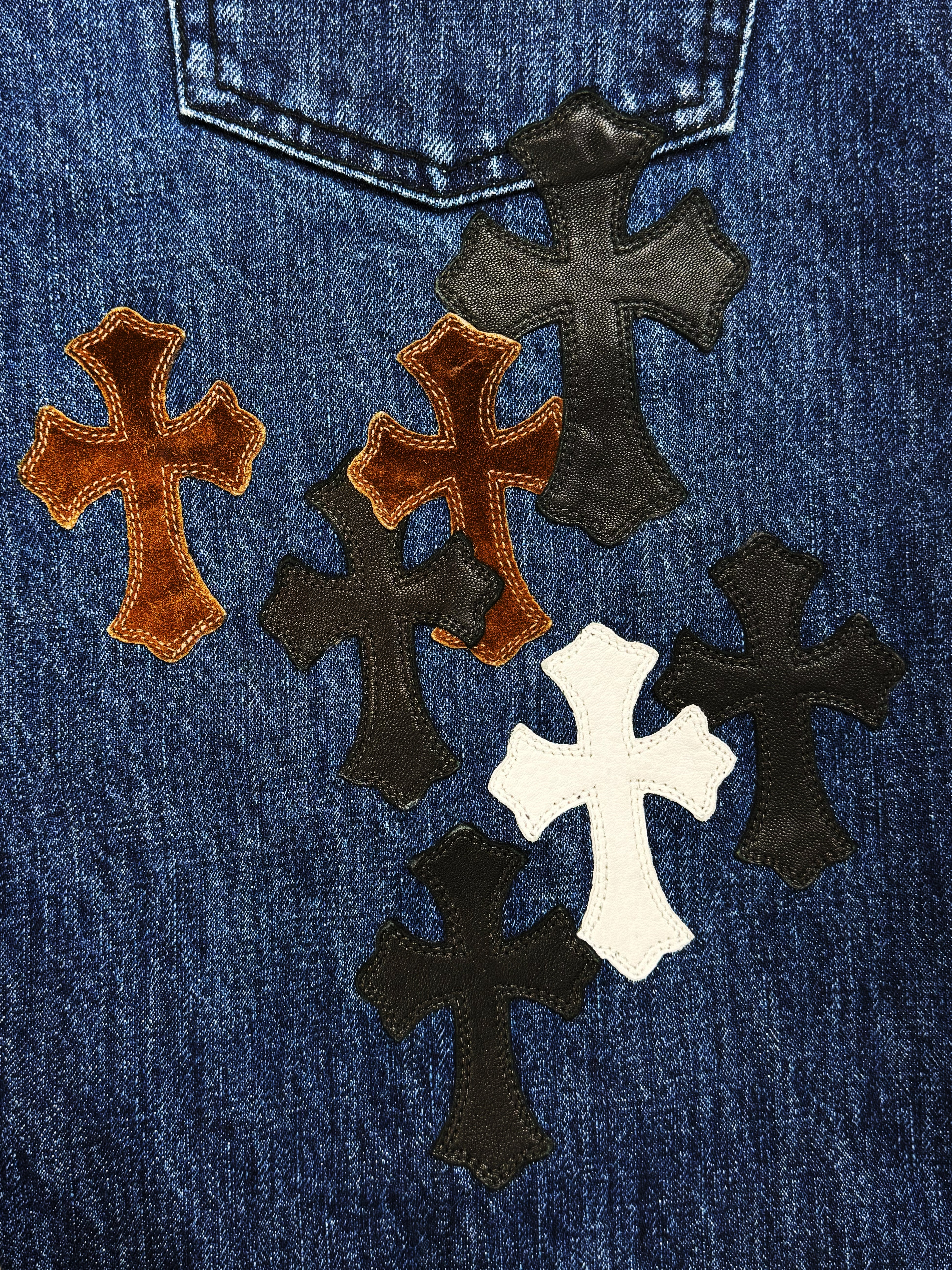 Chrome Hearts 35 Cross Patch Blue Fleur Knee .925 Silver Jeans