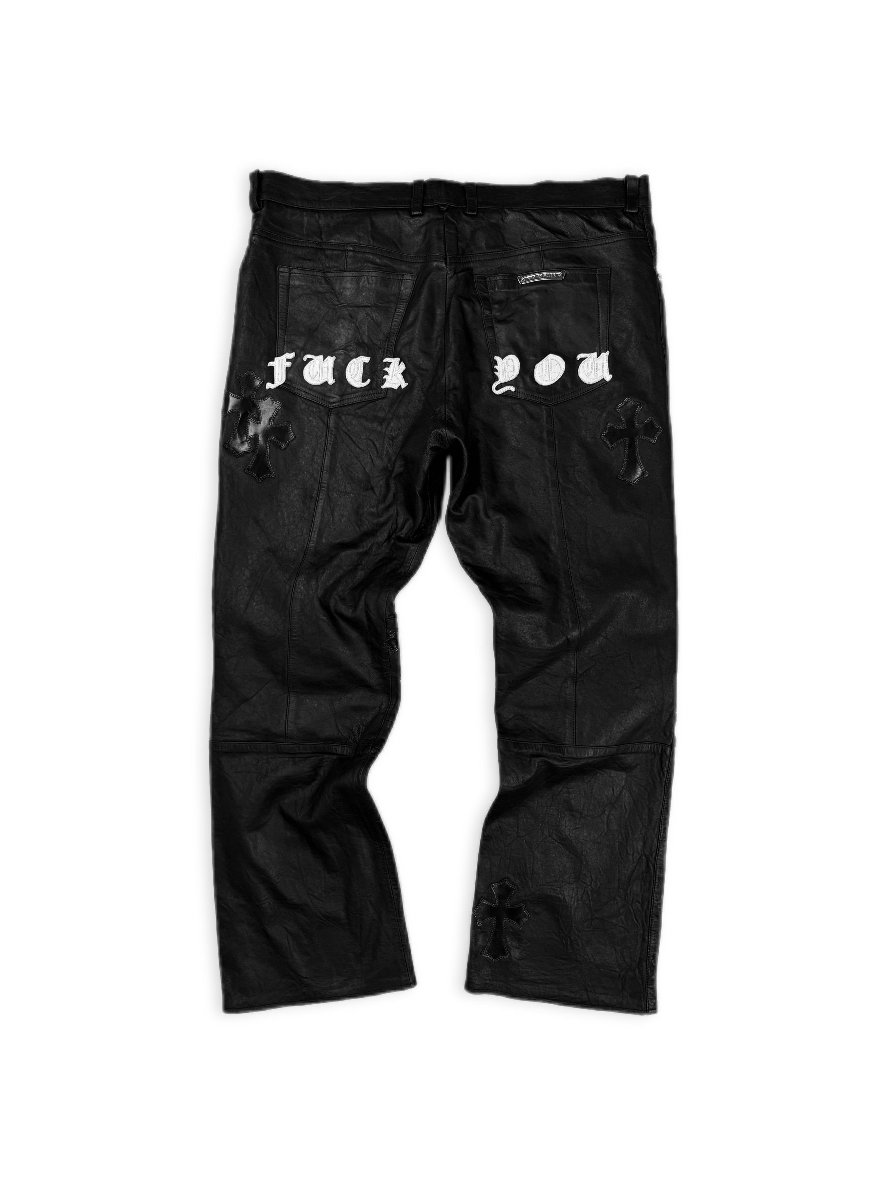 Chrome Hearts ‘Fuck You’ 20 Cross Patch Flooded JVP Lambskin Leather Pants