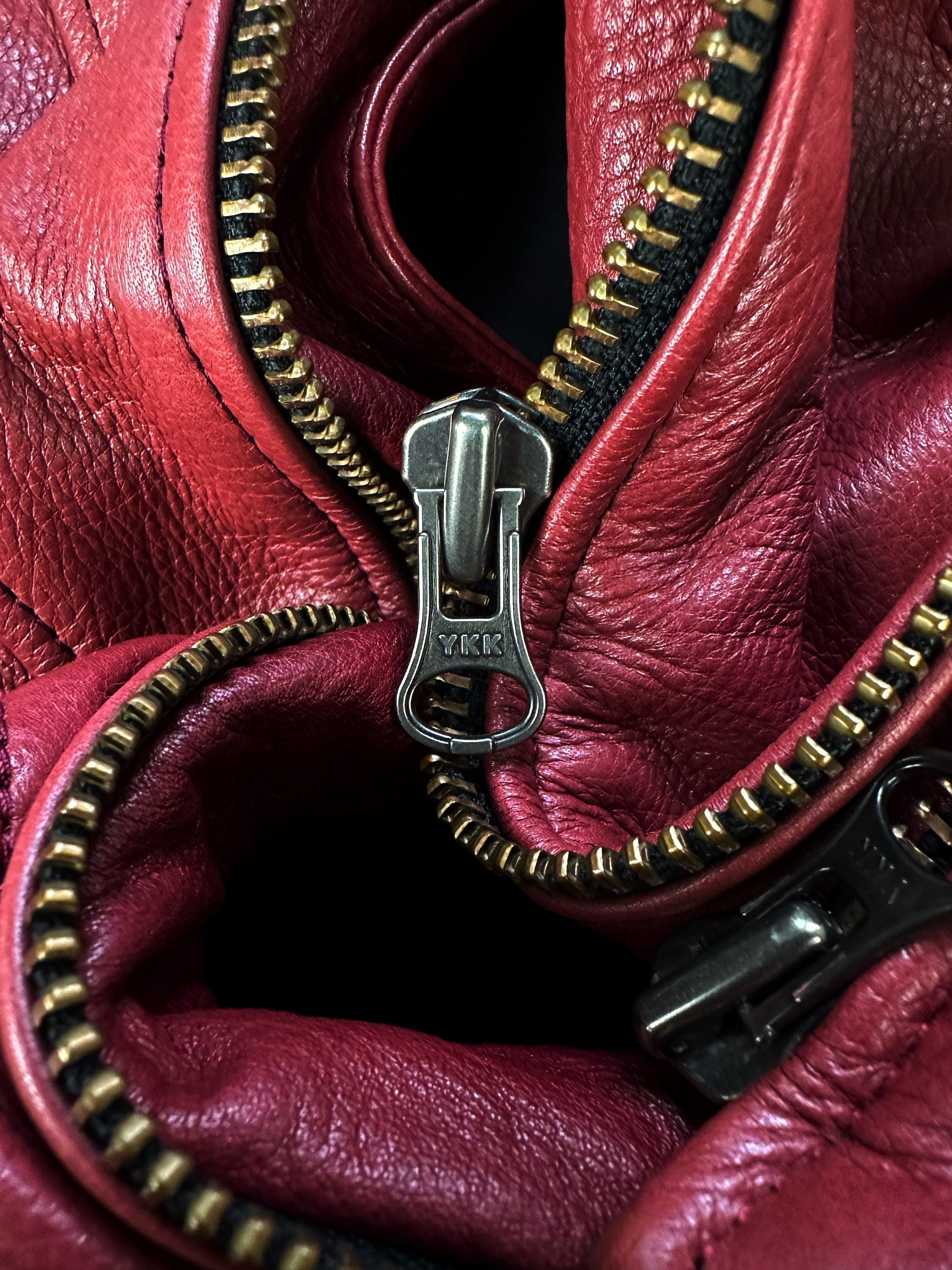 Kadoya Red Hooded Leather Biker Jacket