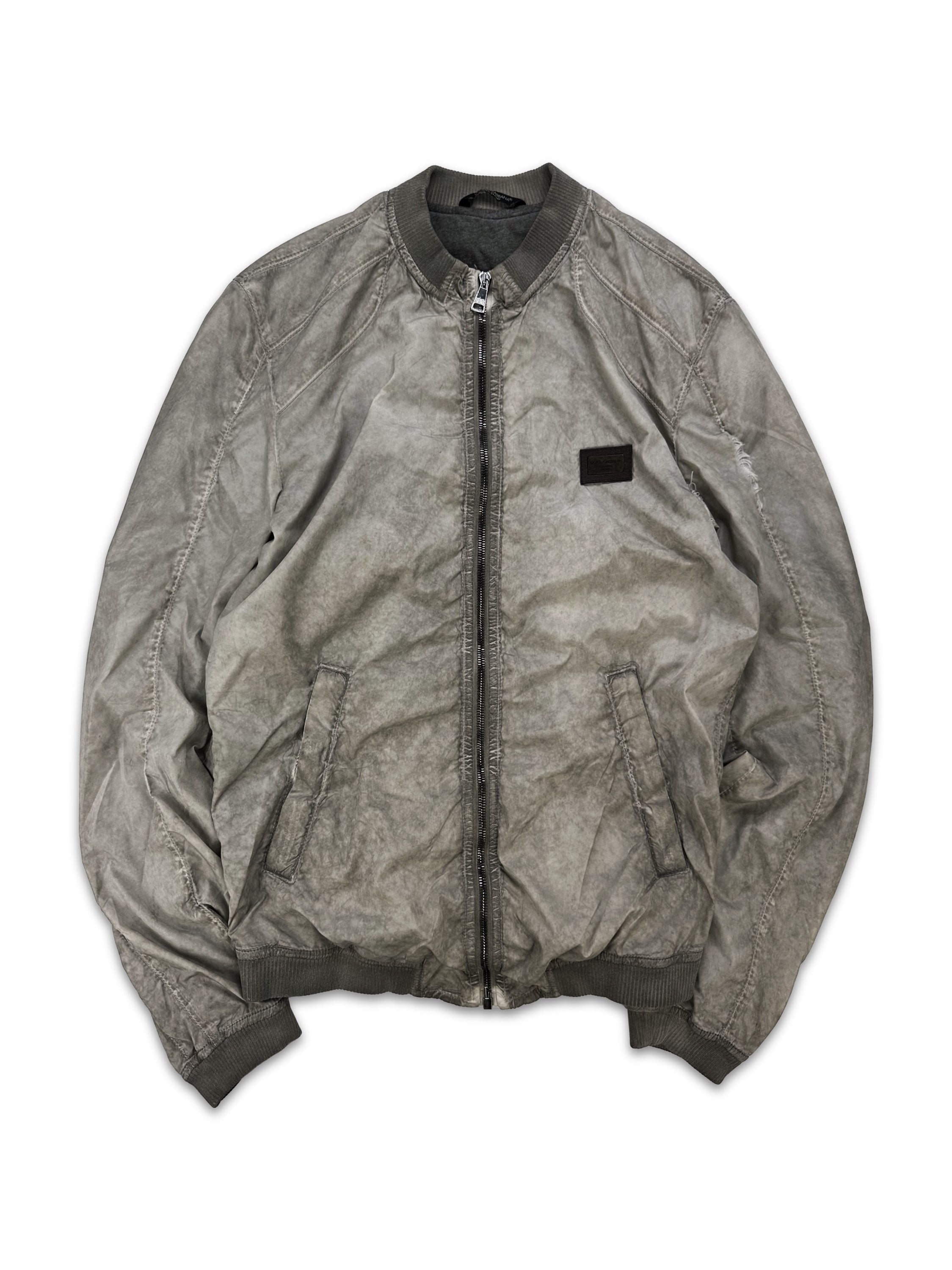 00s Dolce &amp; Gabbana Washed Patch Emblem Nylon Bomber Jacket