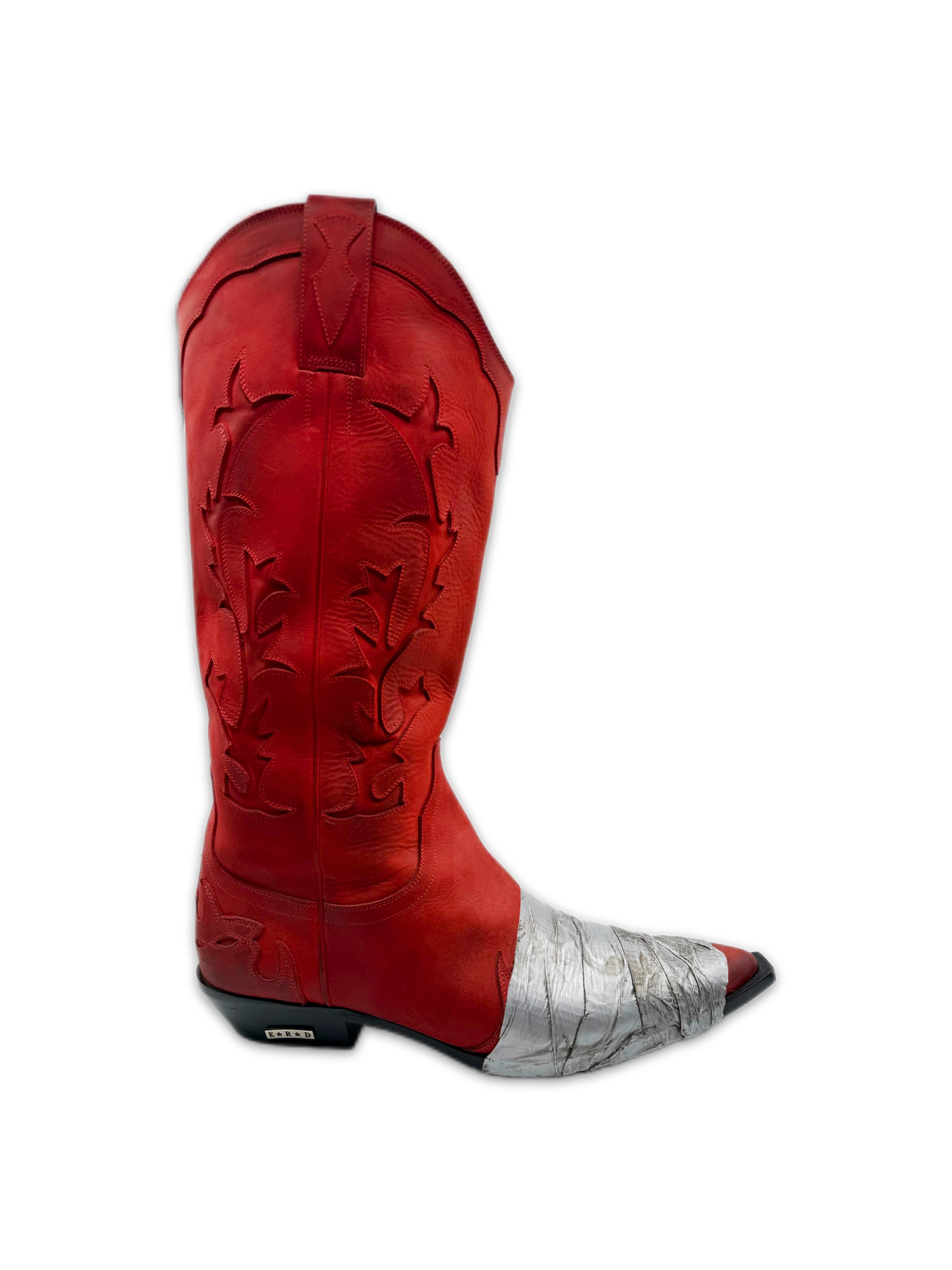 Enfants Riches Deprimes ‘Duct Tape’ Red Suede Cowboy Western Boots