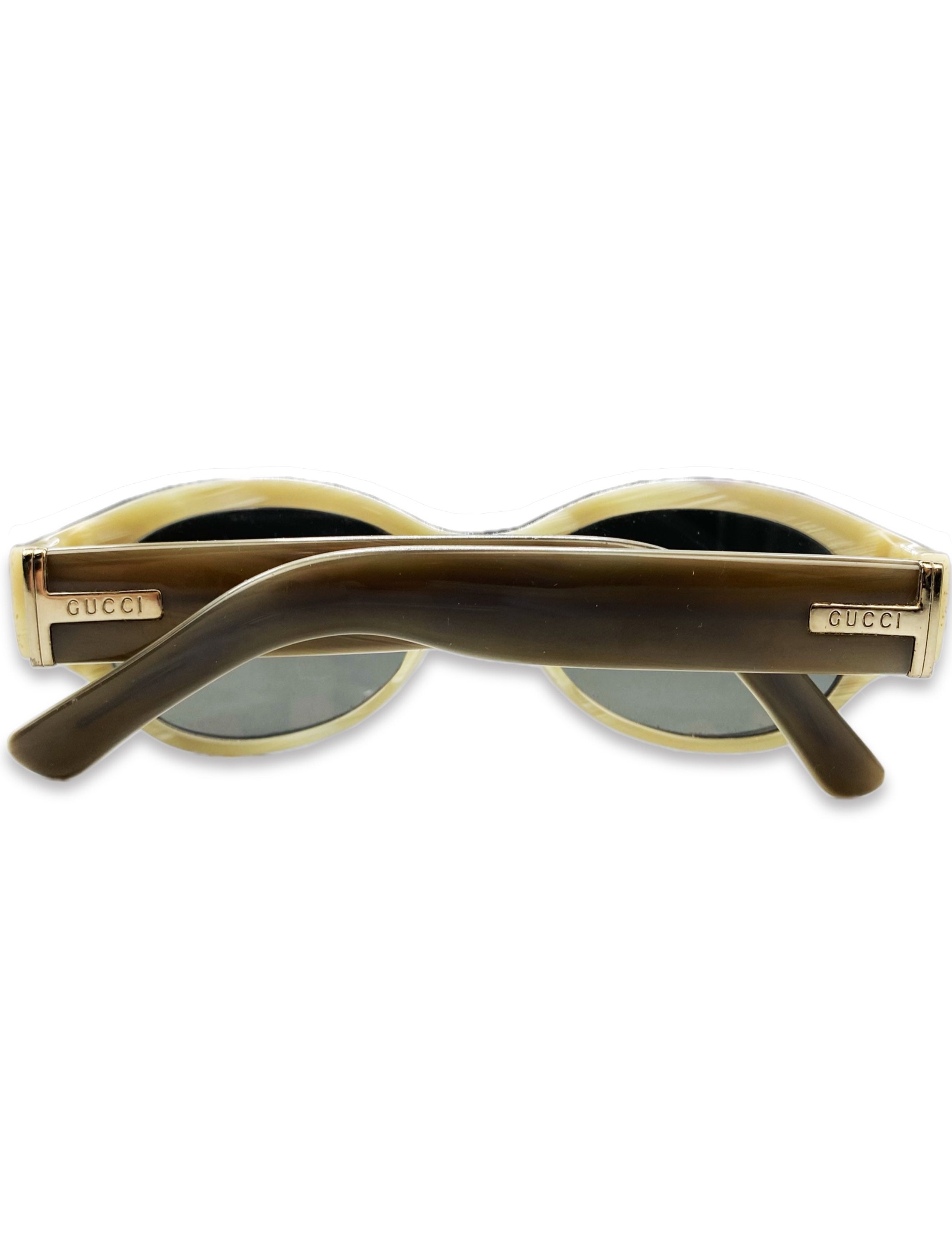 Gucci Metallic Etched Rounded Frame Brown Glasses