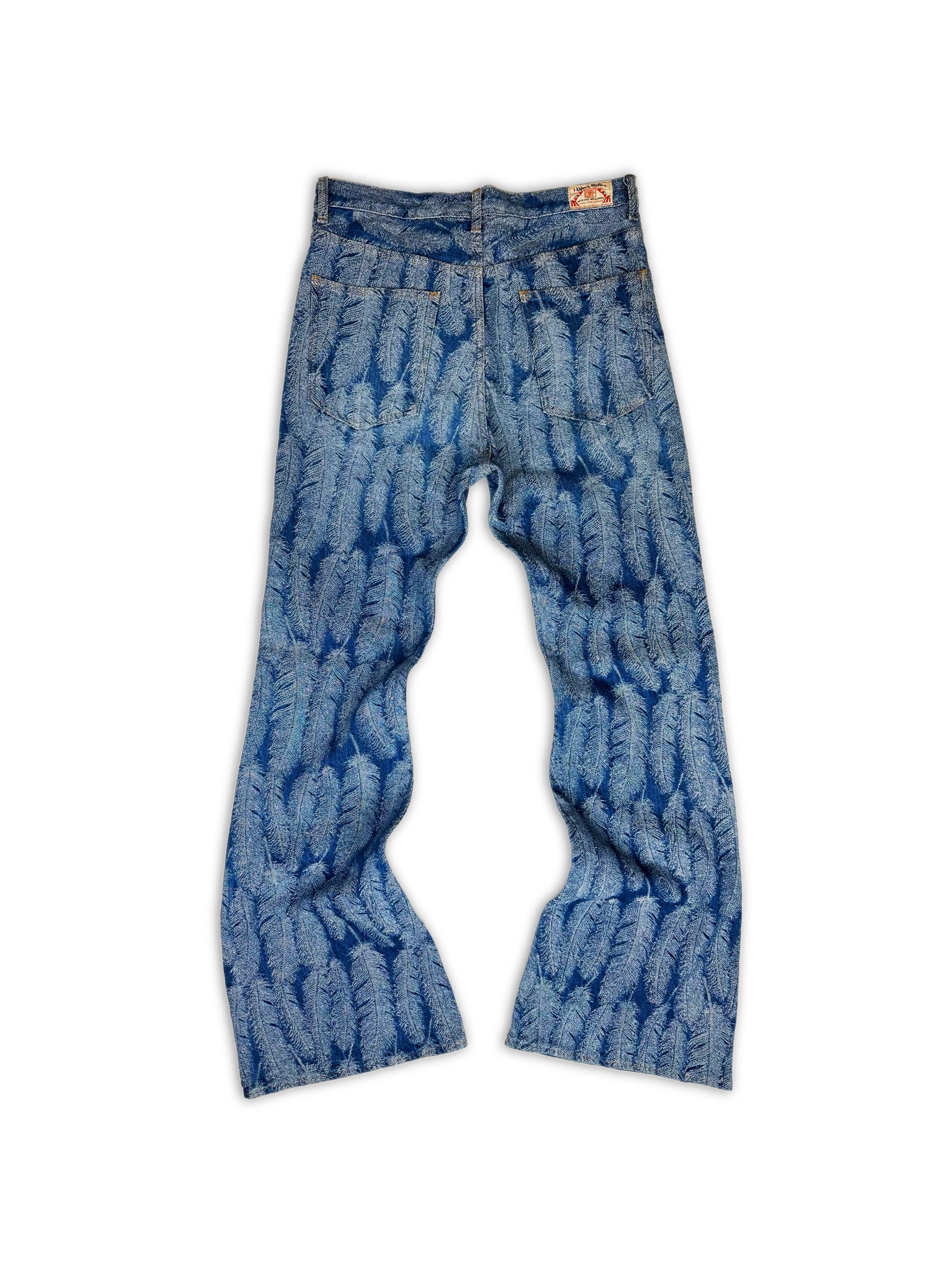 SS24 Kapital ‘Magpie’ 14oz Feather Jacquard Weave Flared Denim