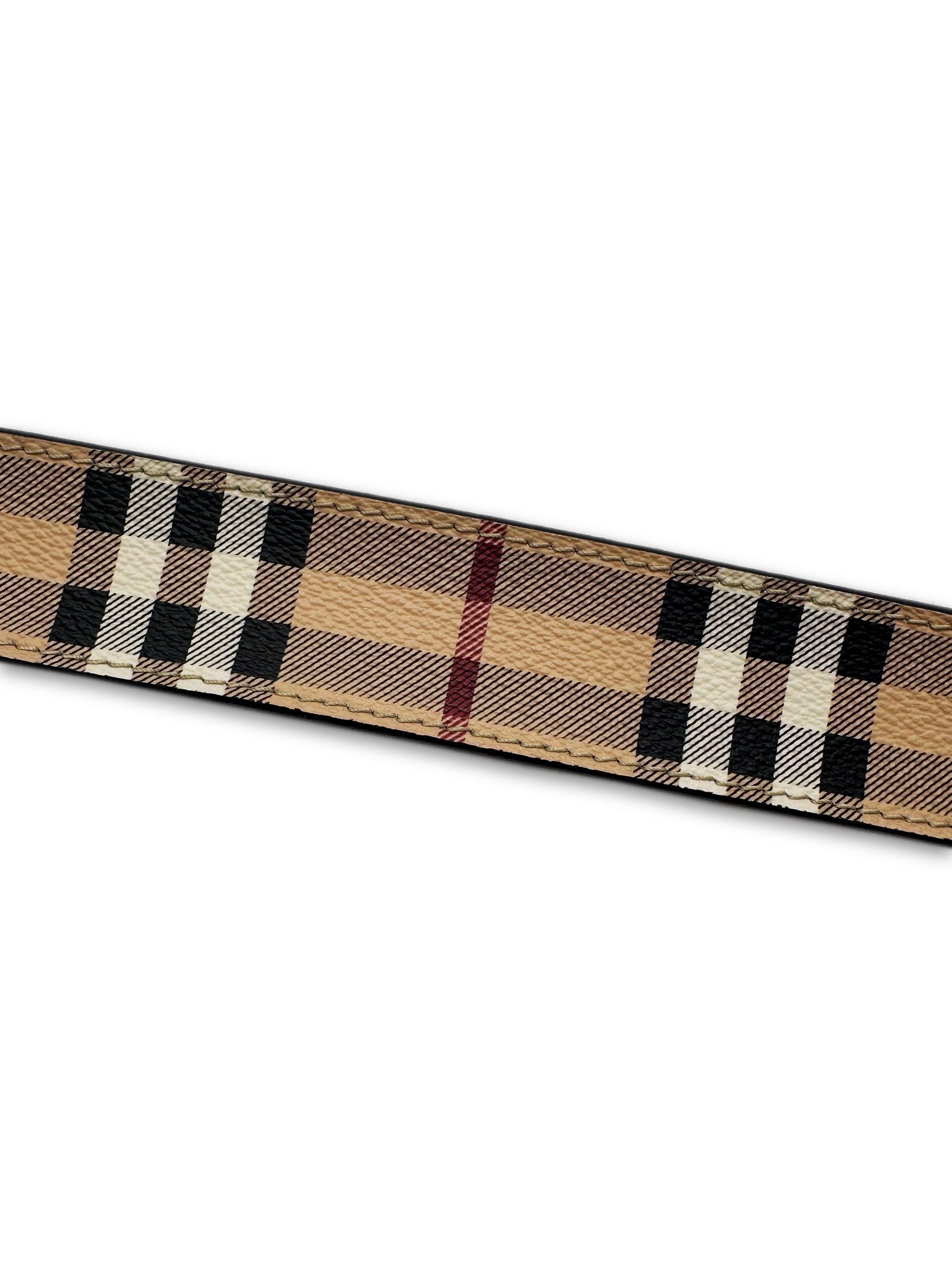 Burberry Nova Check Square Etched Logo Buckle Leather Belt