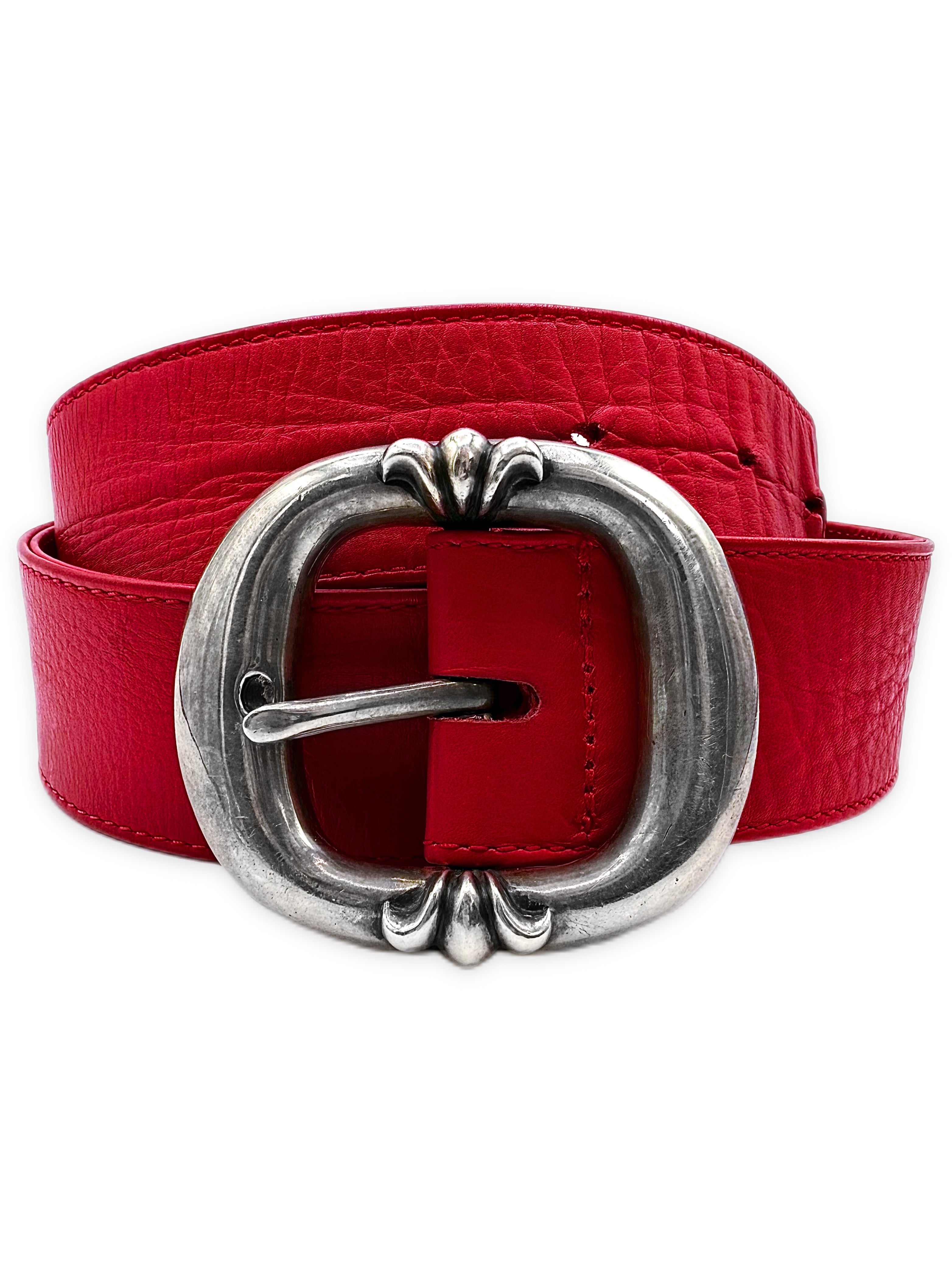 Chrome Hearts Red Calfskin Leather .925 Silver Gunslinger Belt