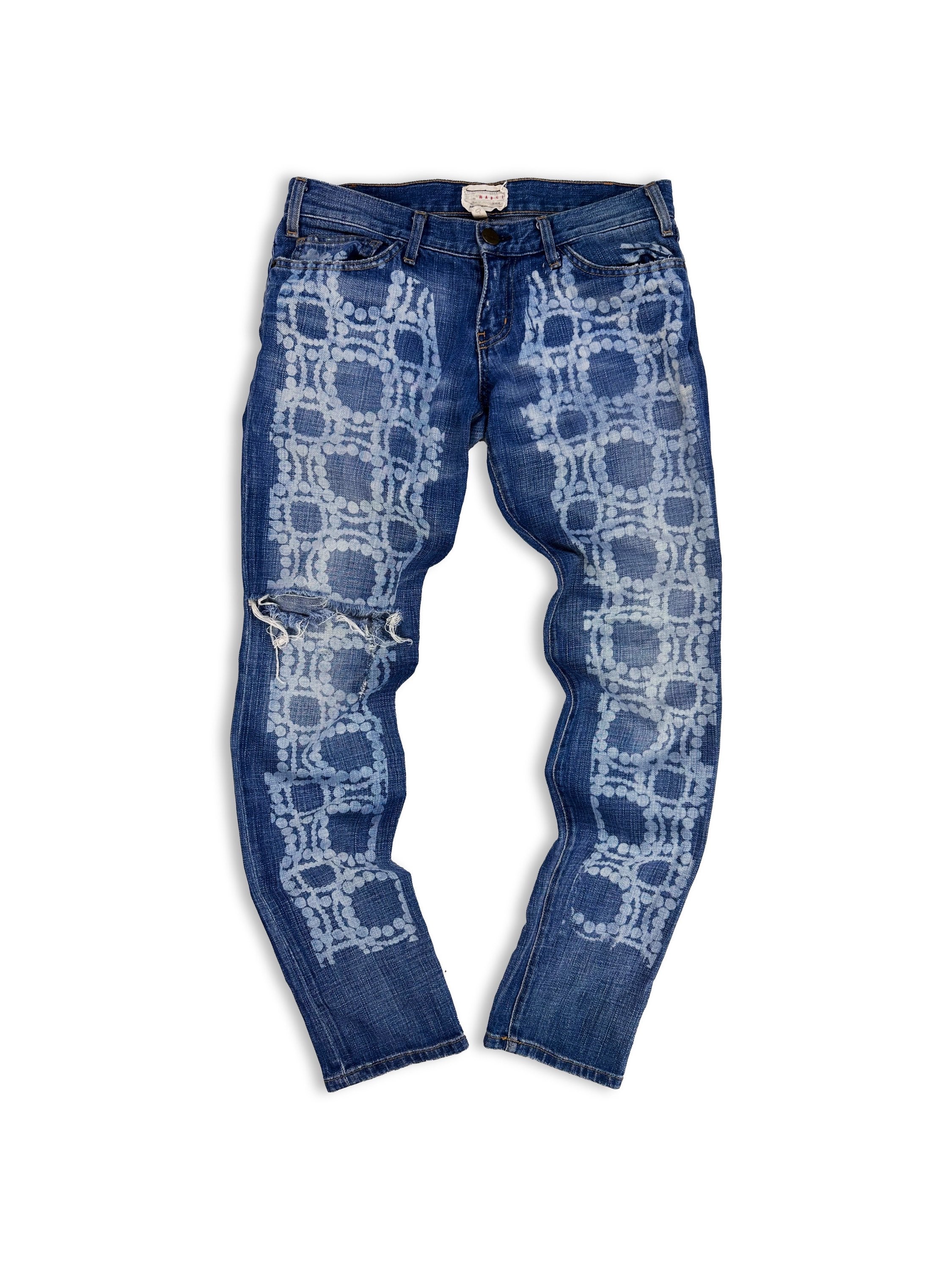 Marni x Current Elliot Trompe L’Oeil Distressed Indigo Denim