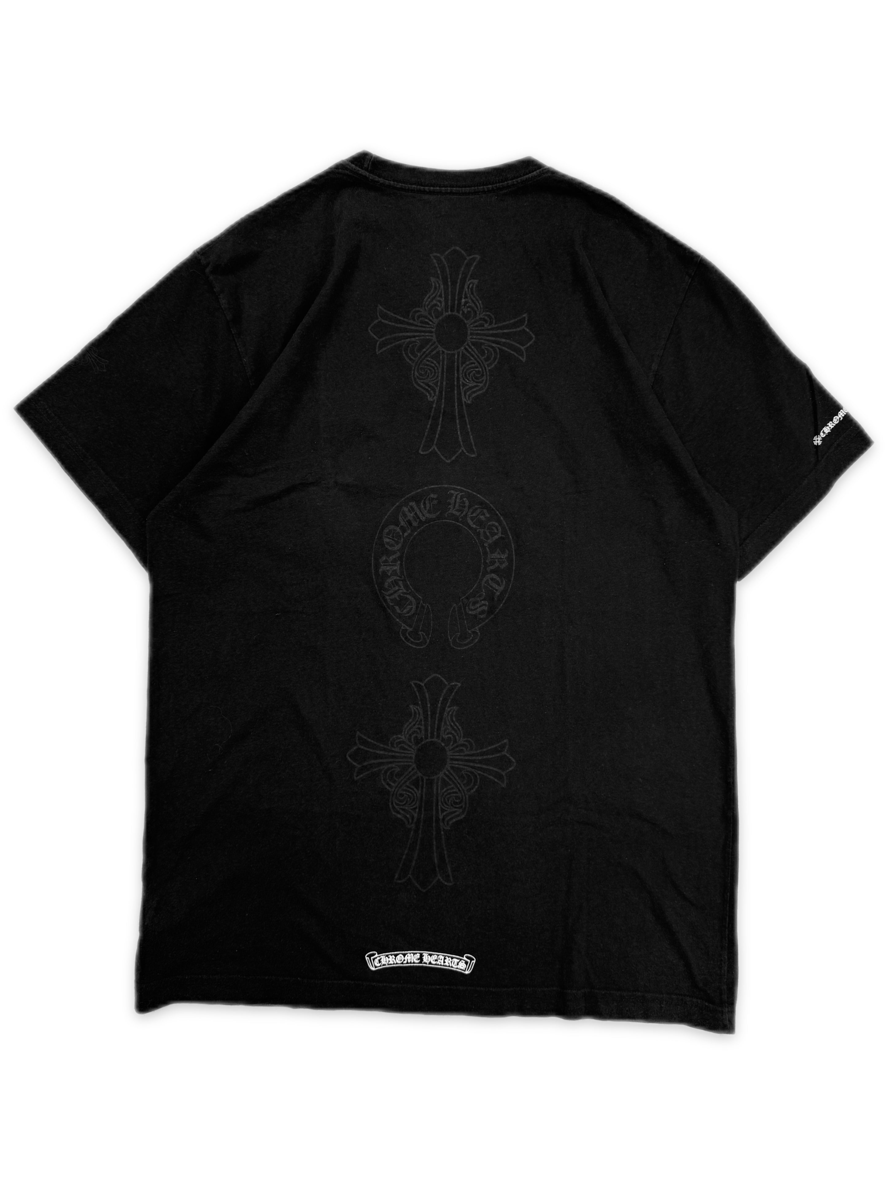 Chrome Hearts Three Logo Horseshoe Cross Faded Black T-Shirt