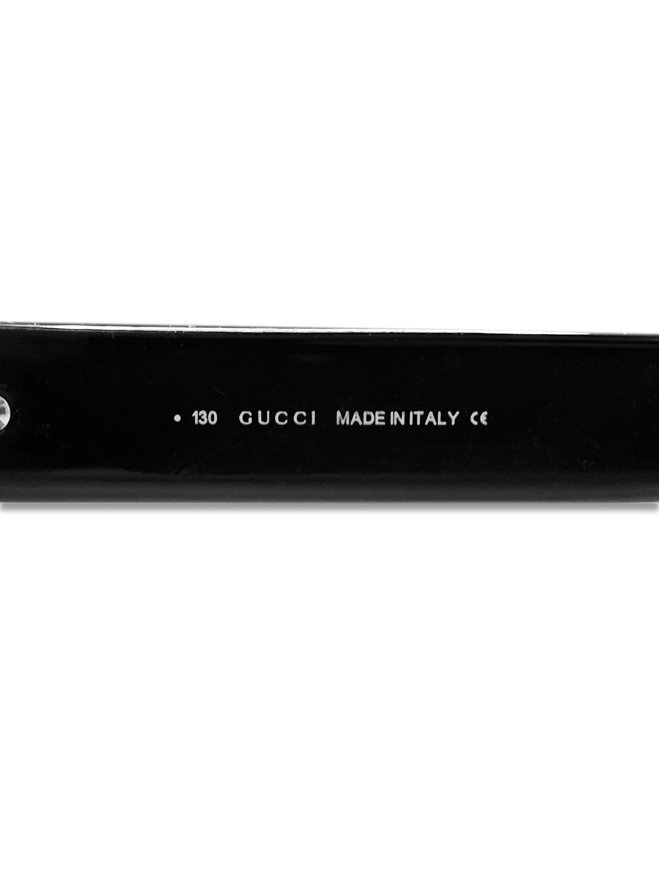 Gucci Rounded Frame Metallic Etched Logo Green Tint Sunglasses