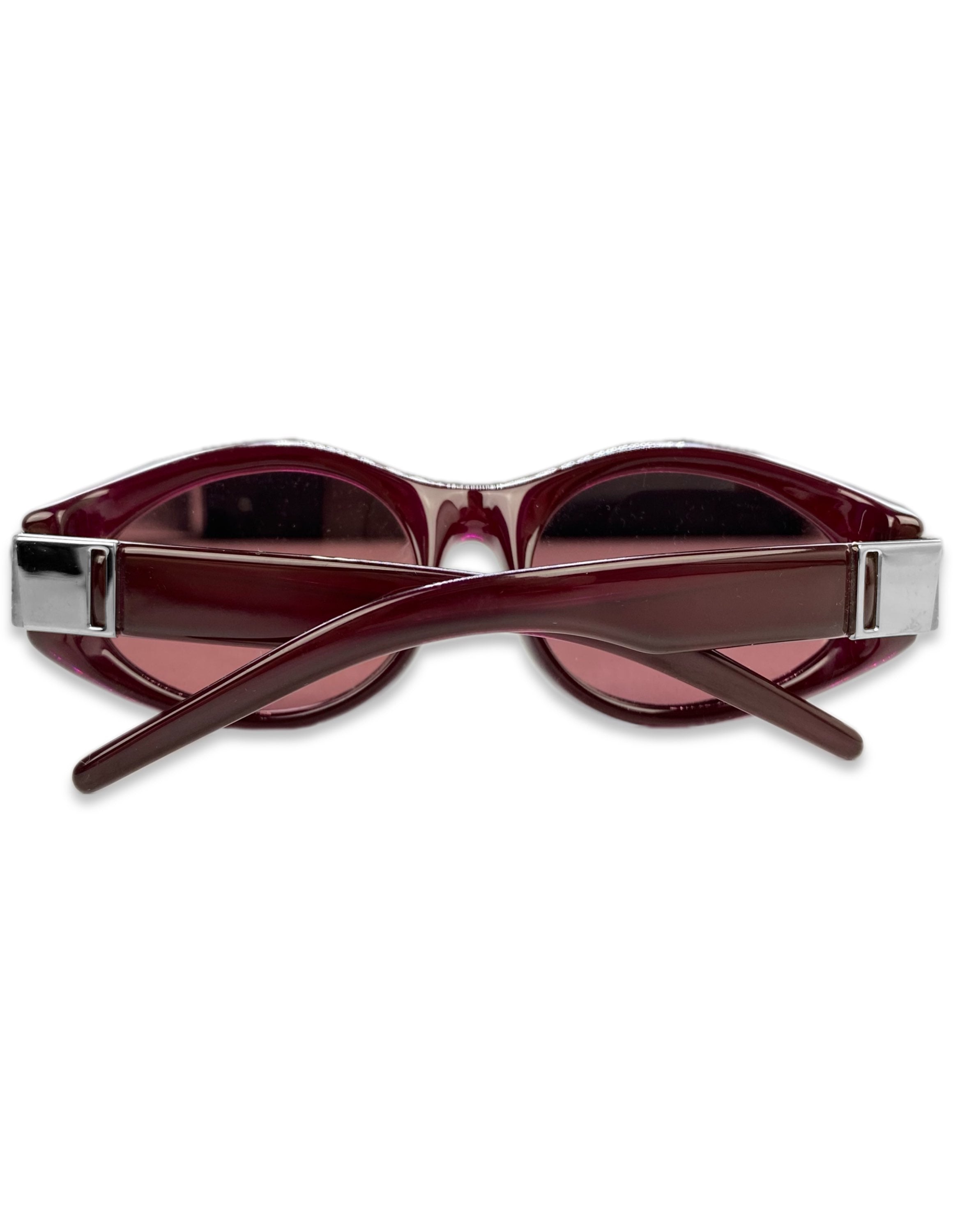 Gucci Blood Red Oval Frame Metallic Etched Rose Tint Sunglasses