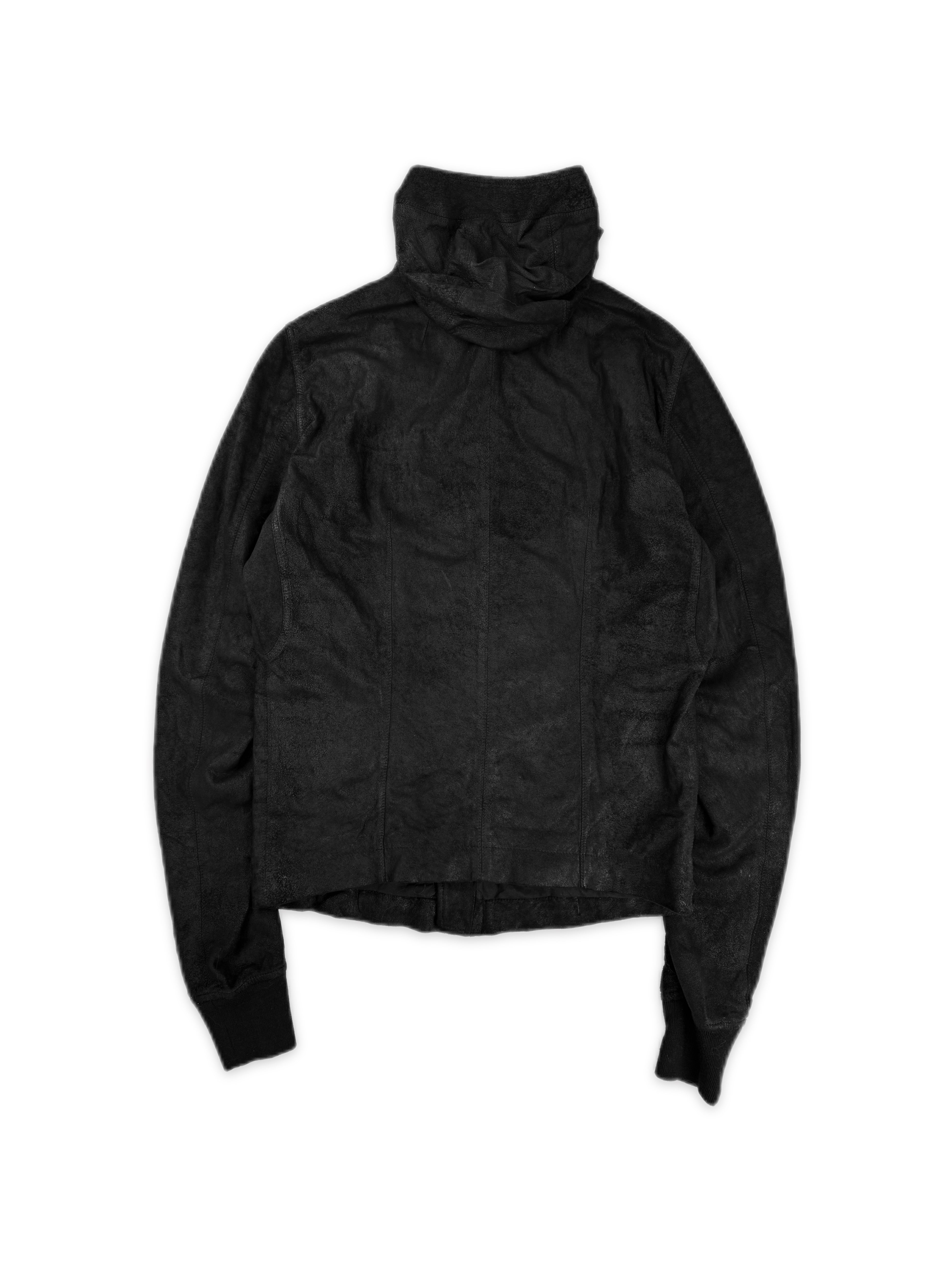 AW14 Rick Owens ‘Scuba’ Hood O&amp;M Blistered Leather Asymmetric Zip Jacket