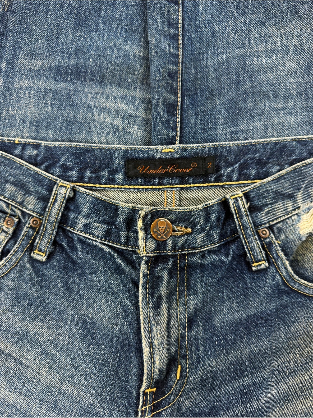 SS05 Undercover ‘But Beautiful’ 60 Red Yarn Distressed Denim Jeans