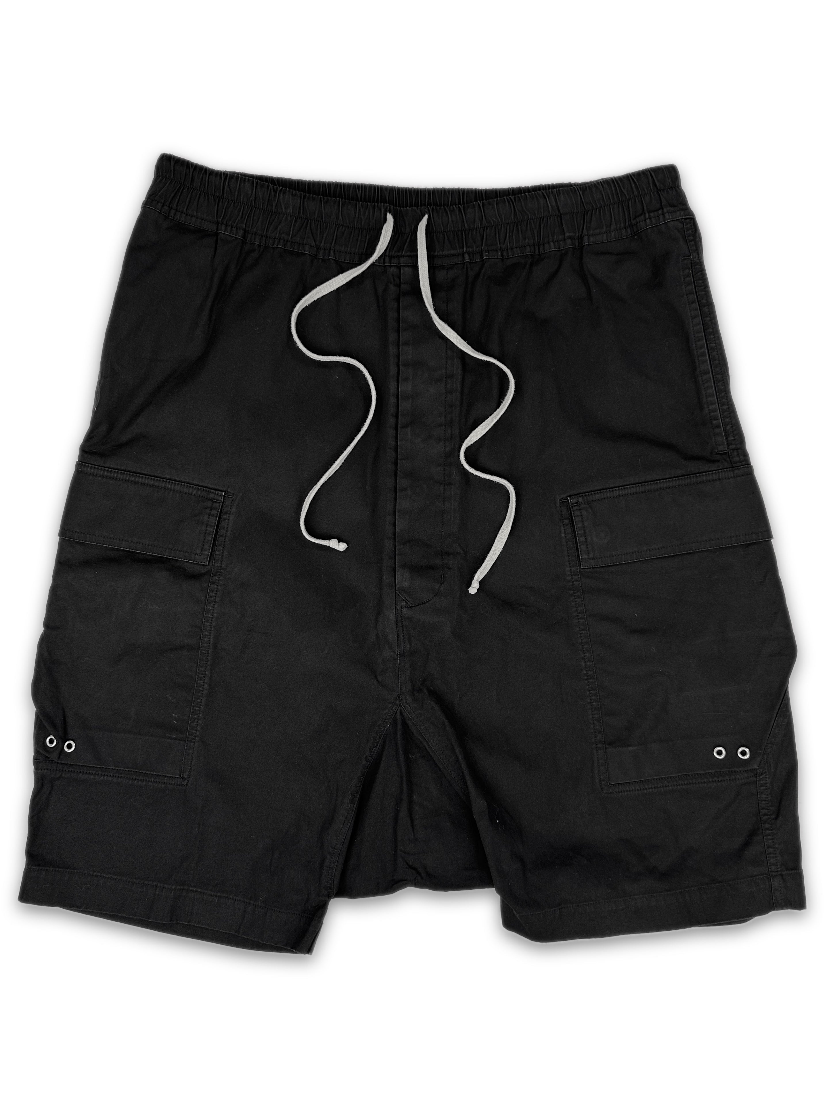 AW22 Rick Owens ‘Strobe’ Drop Crotch Black Cargo Pod Shorts