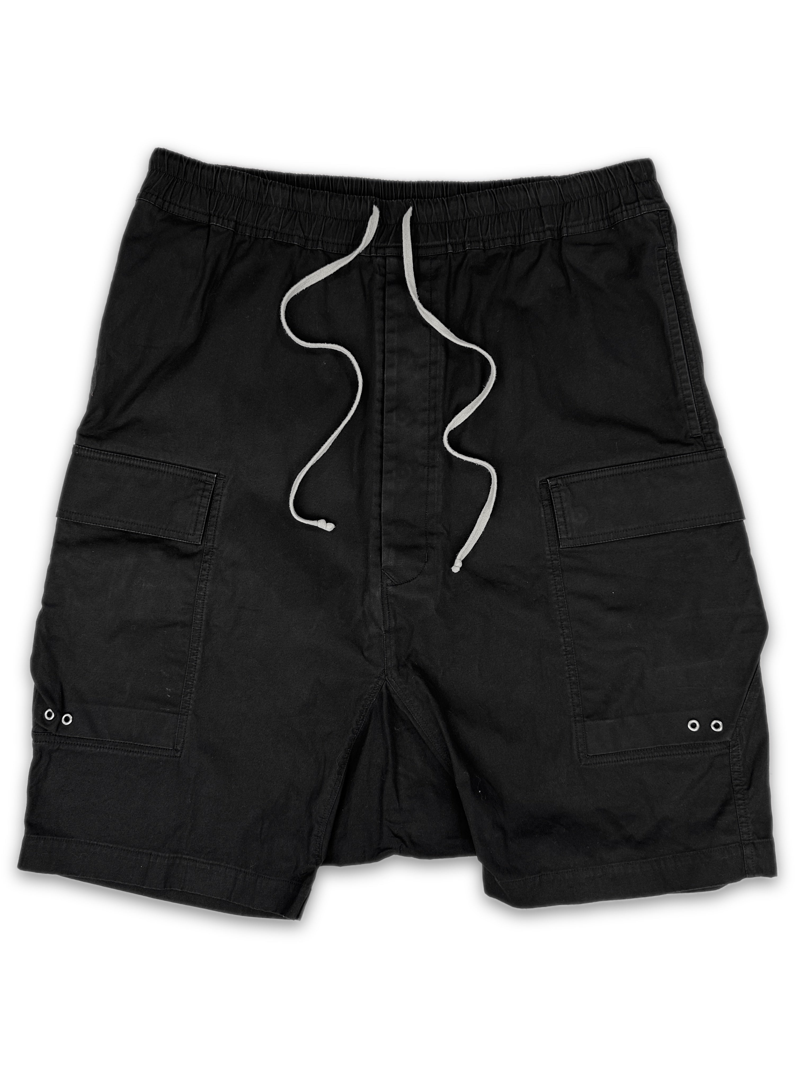 AW22 Rick Owens ‘Strobe’ Drop Crotch Black Cargo Pod Shorts