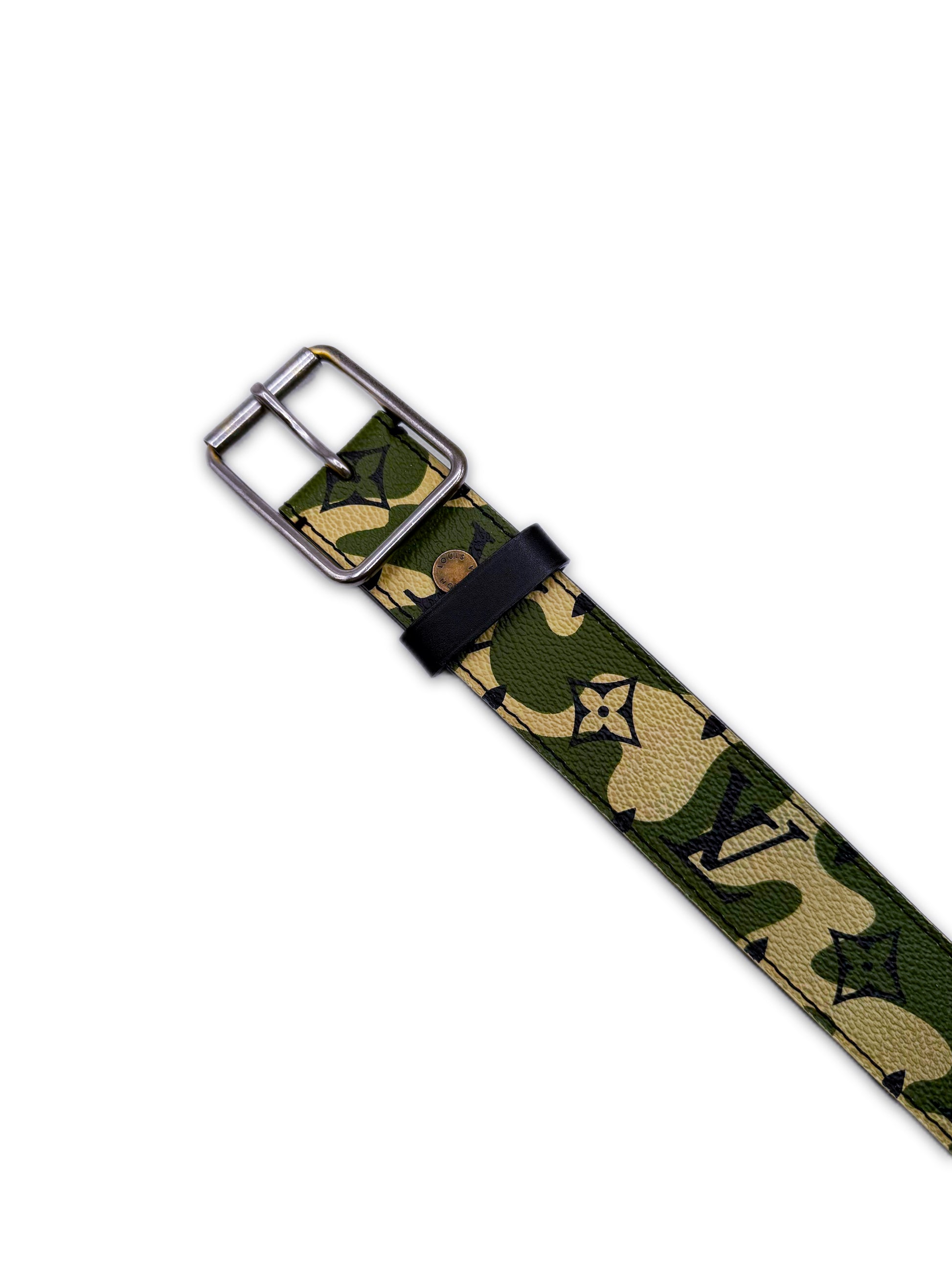 2007 Louis Vuitton x Takahashi Murakami Green Camo Leather Belt