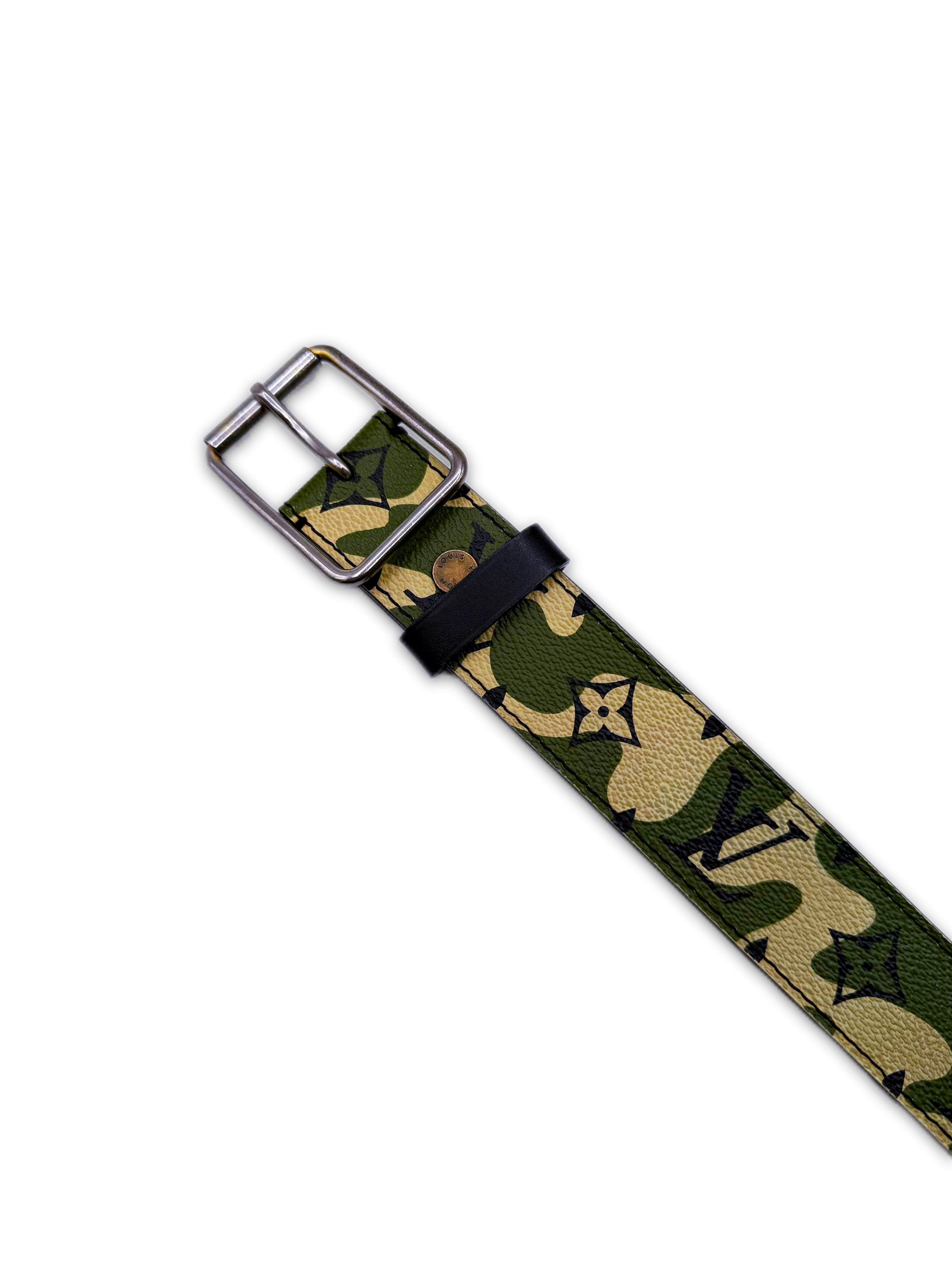 2007 Louis Vuitton x Takahashi Murakami Green Camo Leather Belt