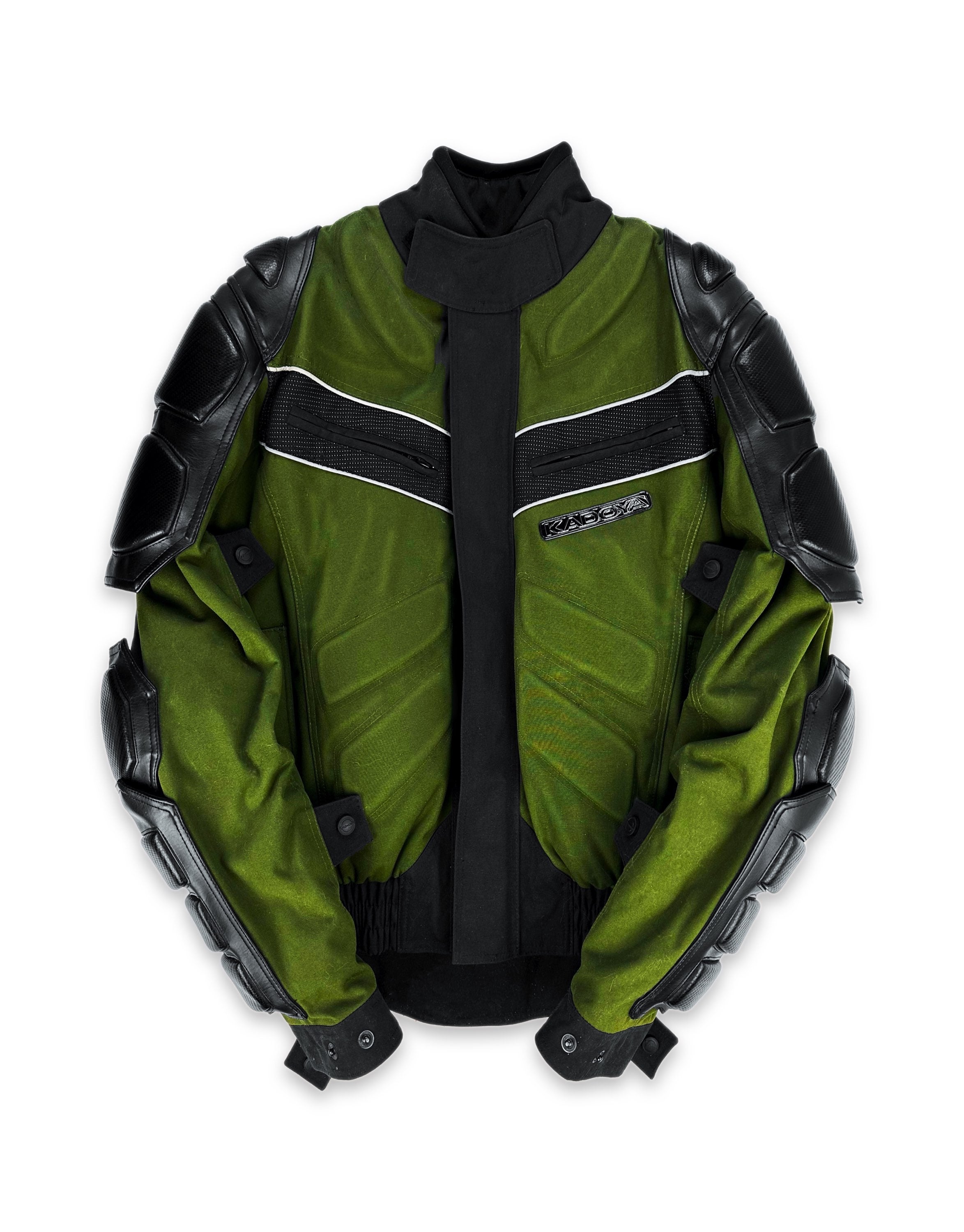 90s Kadoya ‘Support’ Armoured PVC Leather Olive Biker Jacket