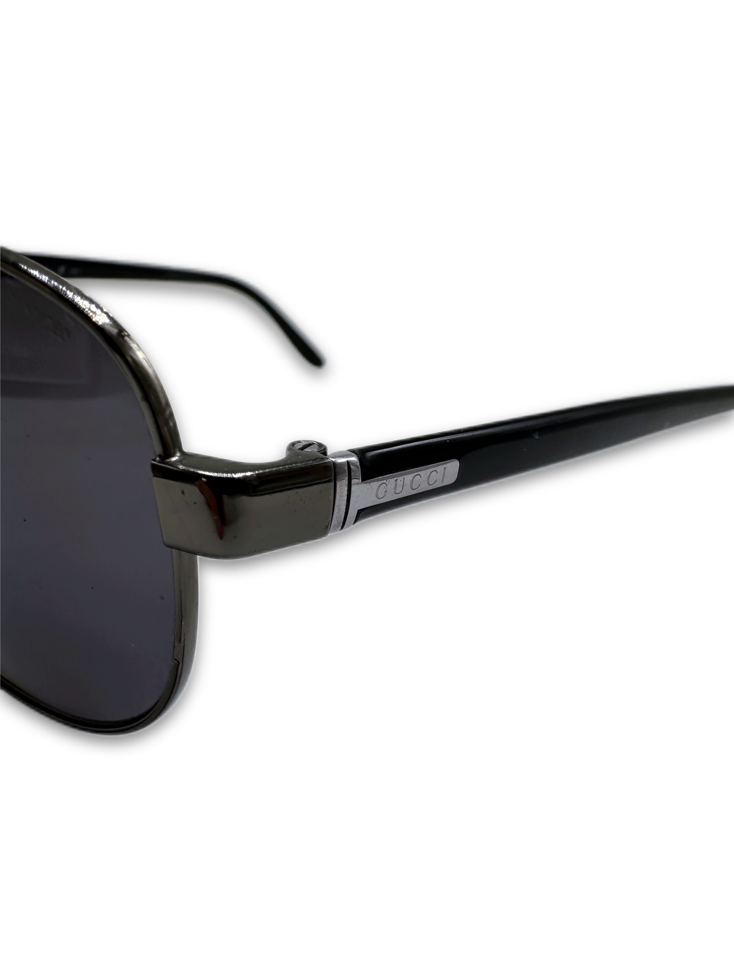 00s Gucci Aviator Blue Tint Metallic Logo Sunglasses