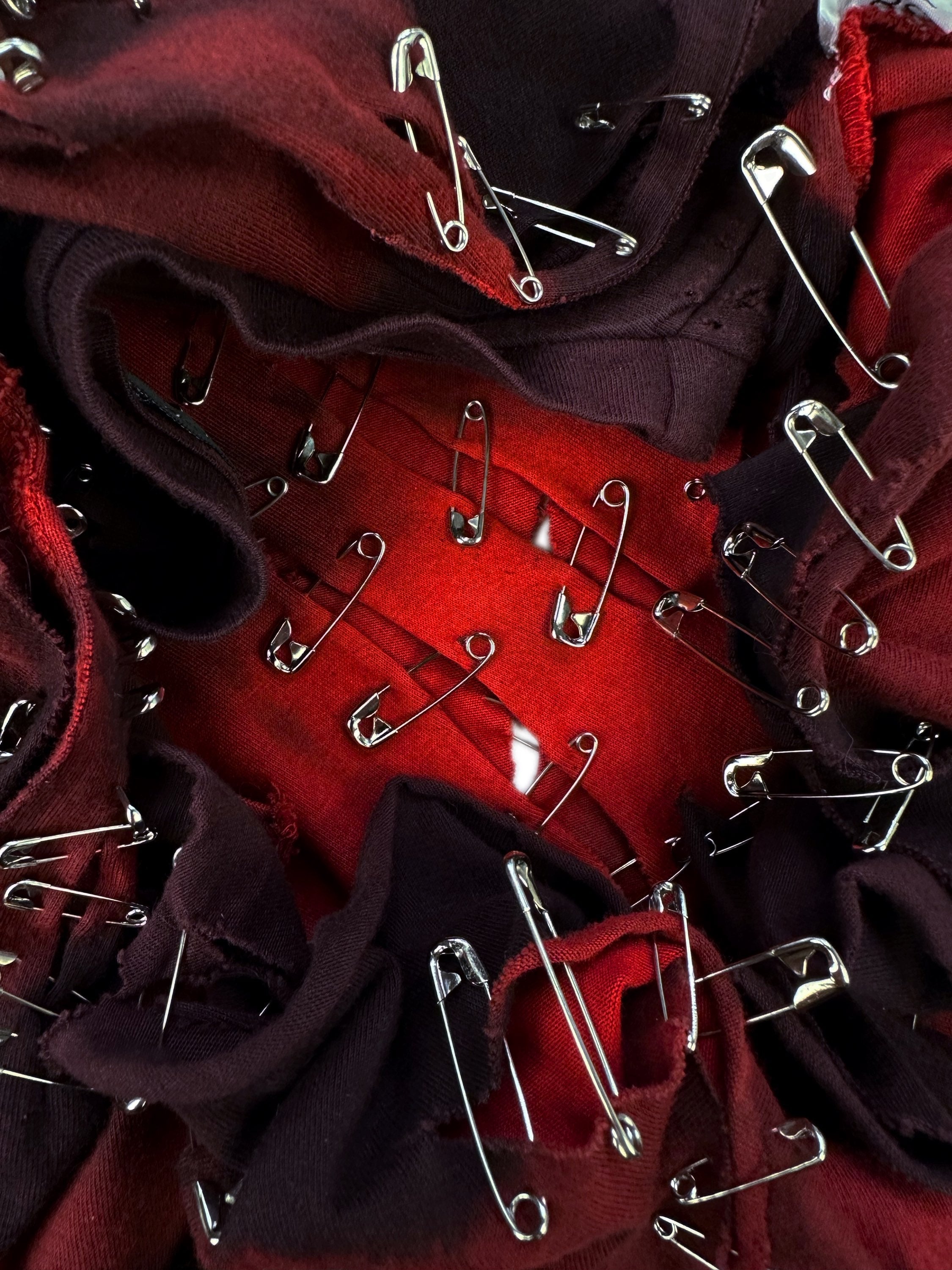 SS11 BALMAIN BY CHRISTOPHE DECARNIN 'SAFETY PIN' DISTRESSED BLOOD
