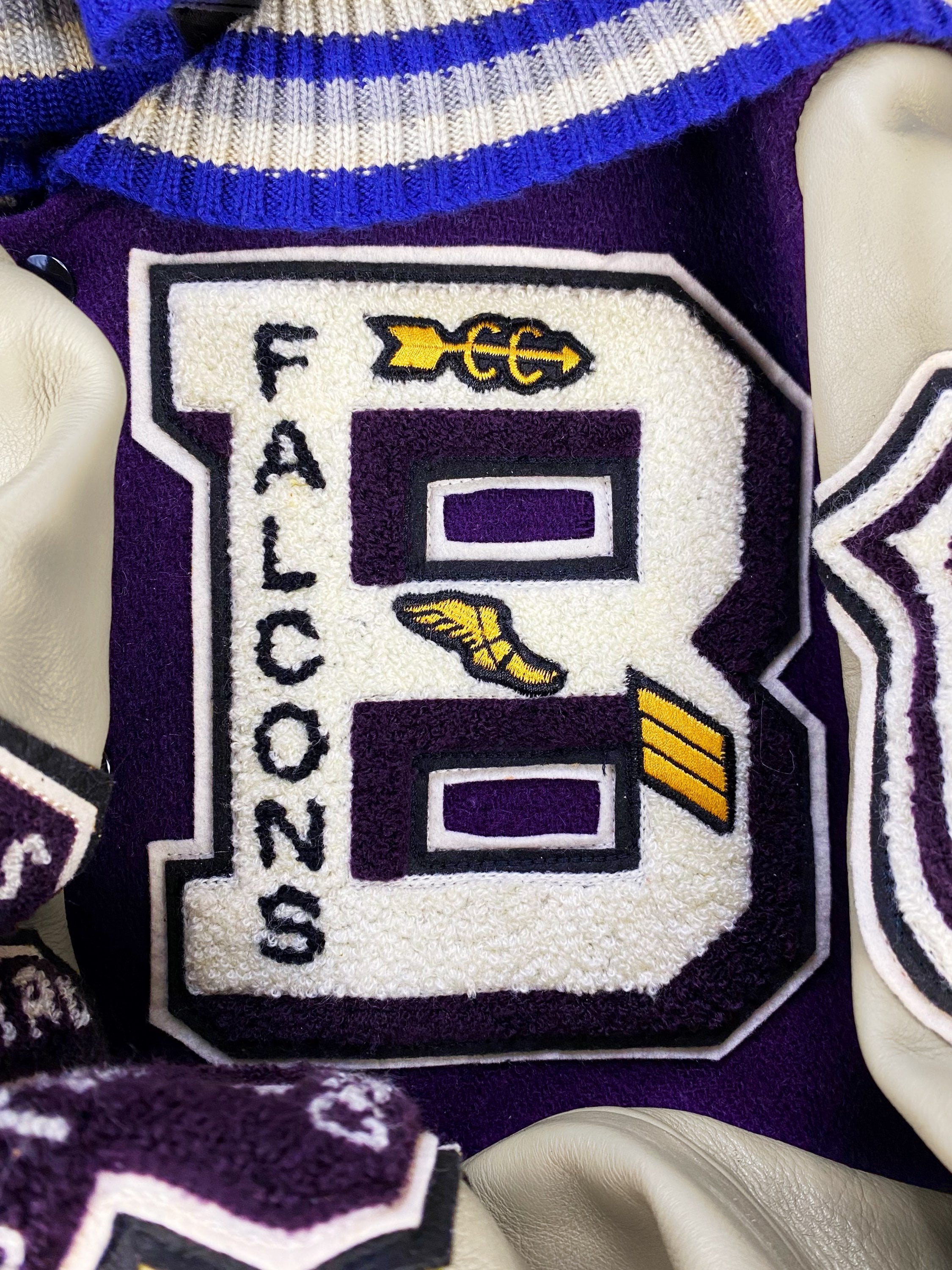 00s Whitesville ‘Falcons’ Leather Chenille Patched Varsity Jacket