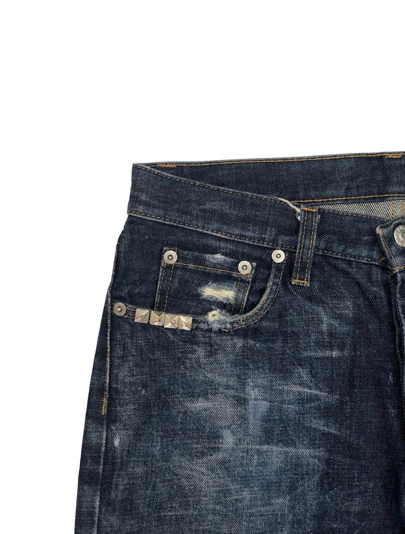 1998 Helmut Lang Distressed Paint Splatter Denim Shorts