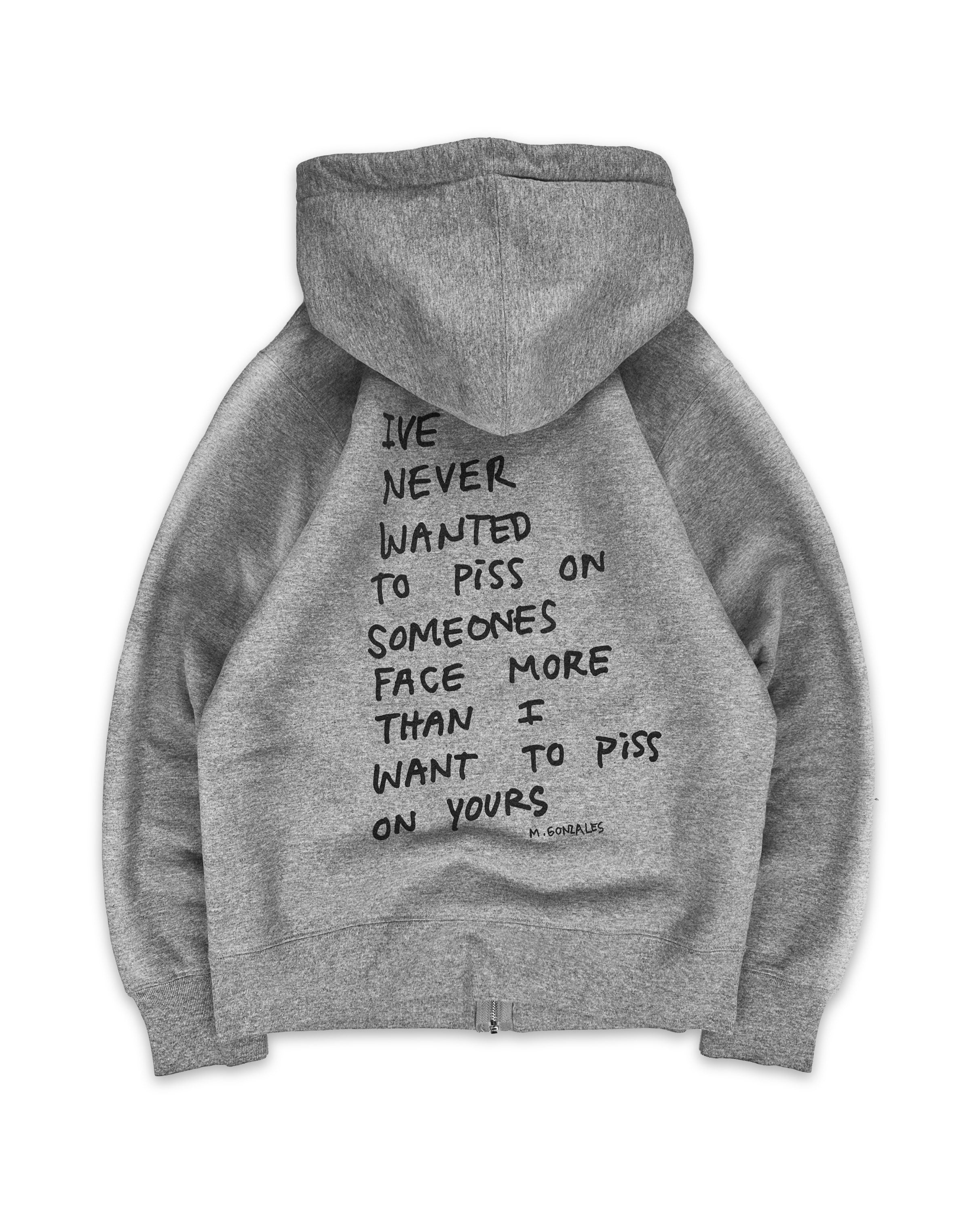 FW13 Supreme x Gonz ‘Piss Face’ Slogan Heather Grey Zip-up Hoodie