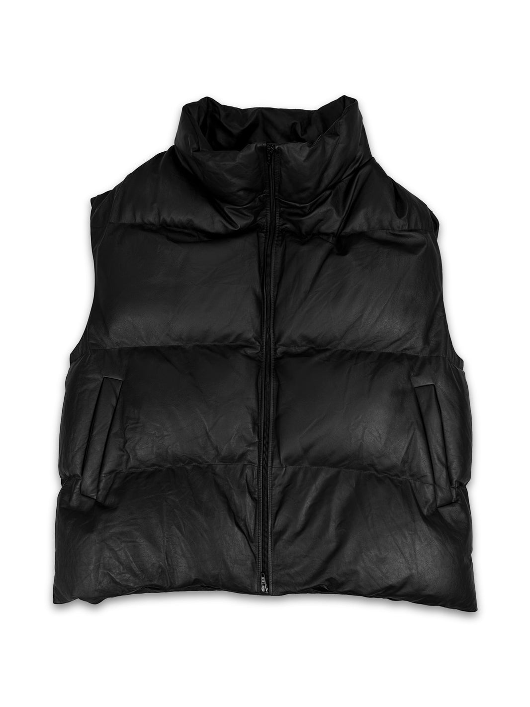 AW22 Balenciaga Black Leather Oversized Padded Vest