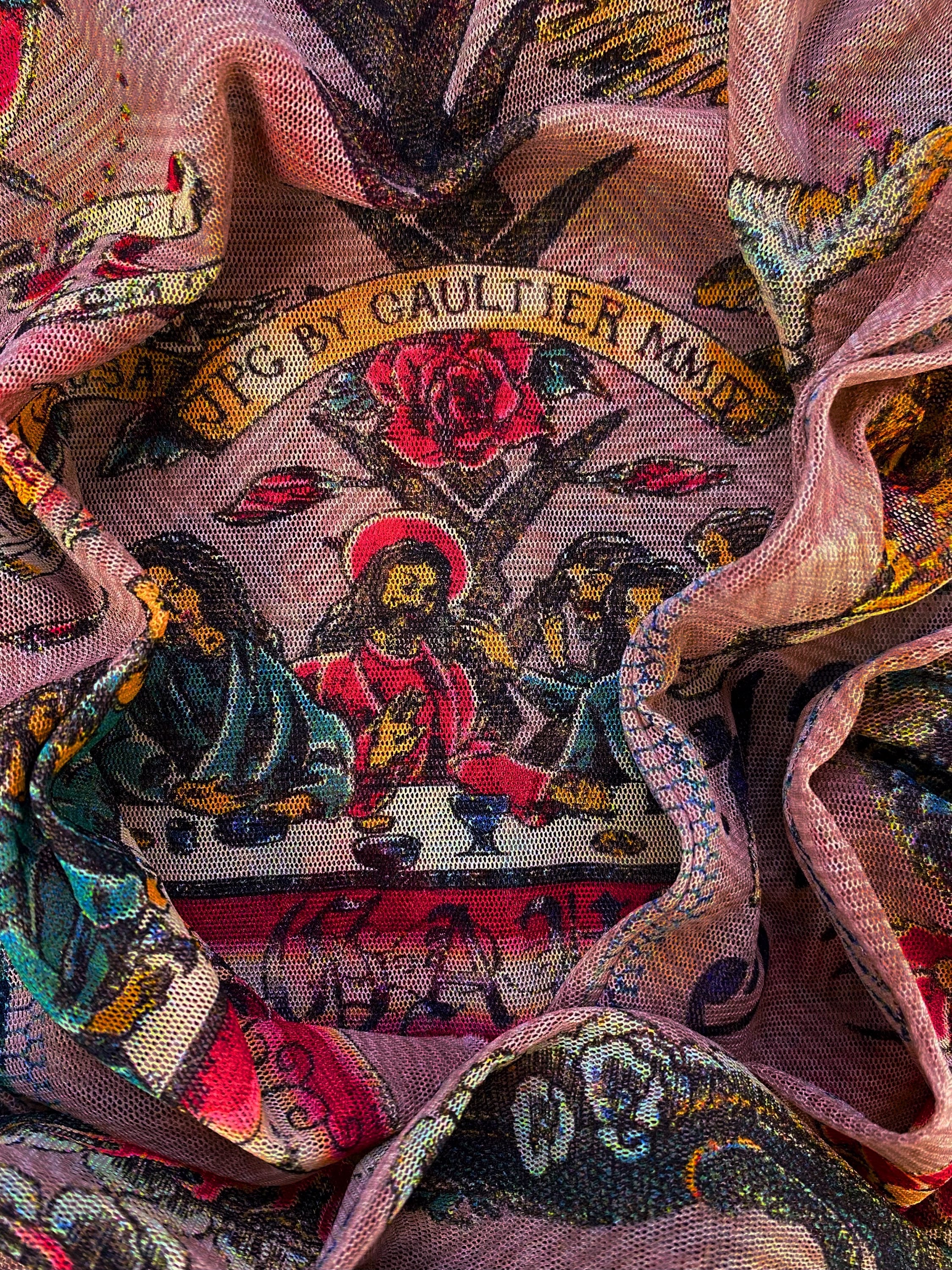 SS04 Jean Paul Gaultier ‘Jesus & The Virgin Mary’ Mesh Tattoo Longsleeve