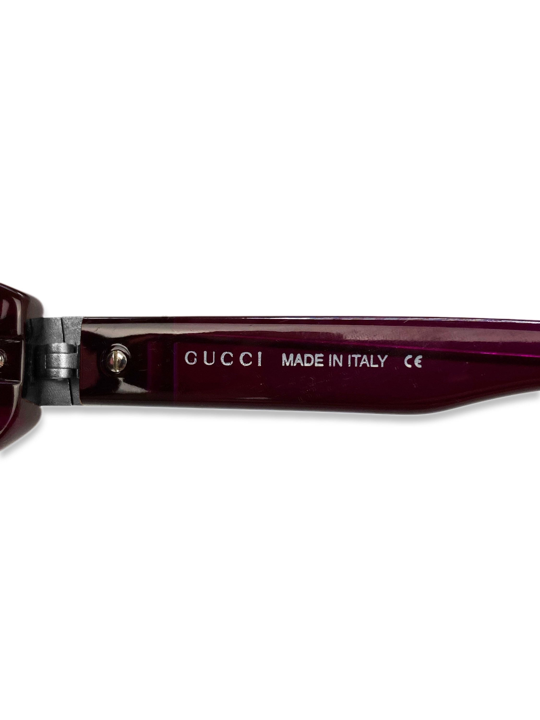 Gucci Blood Red Oval Frame Metallic Etched Rose Tint Sunglasses