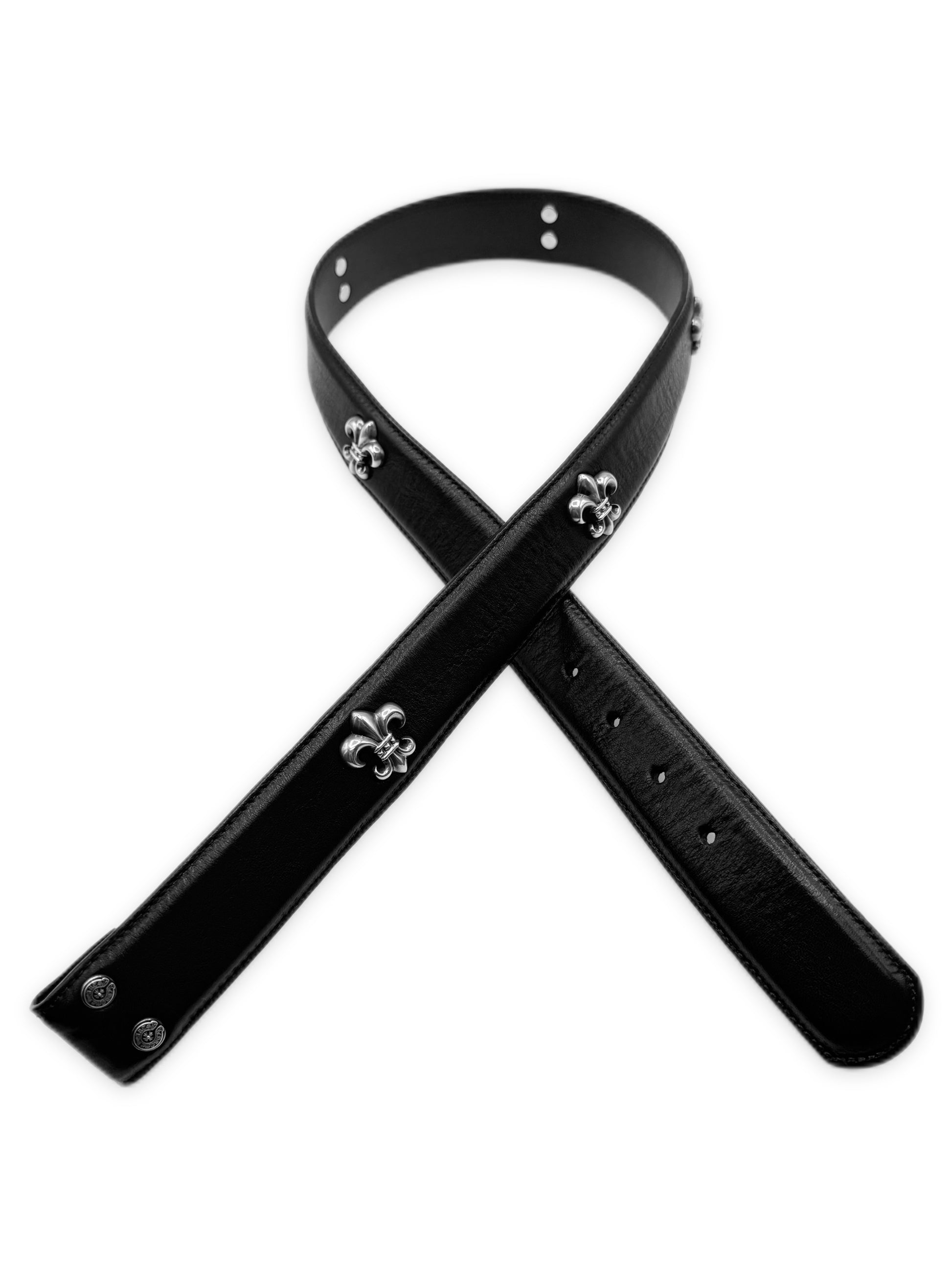 Chrome Hearts Fleur de Lis Pendant .925 Silver Leather Belt Strap