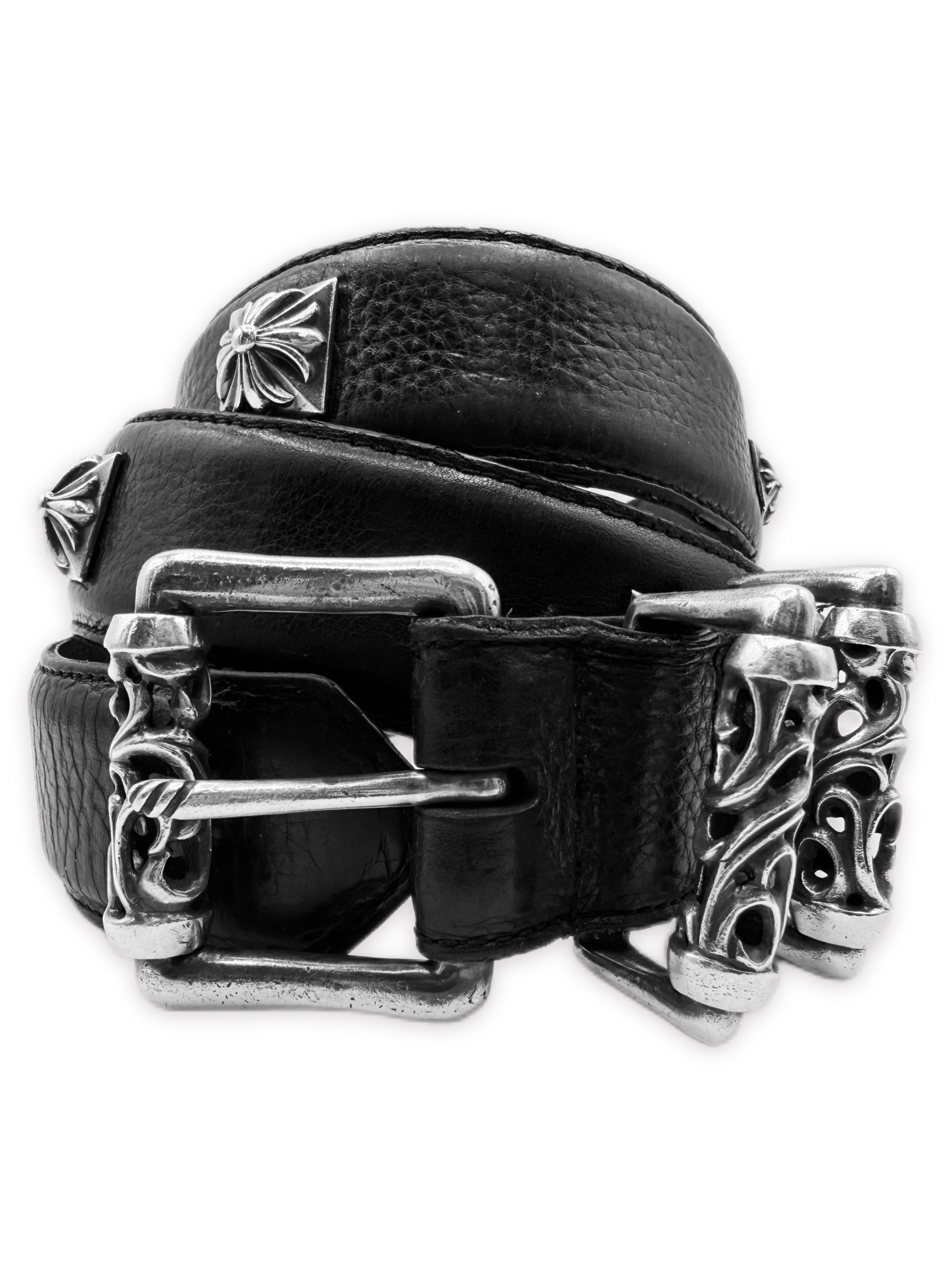 Chrome Hearts Pyramid Studded Lambskin Leather Black Roller Belt