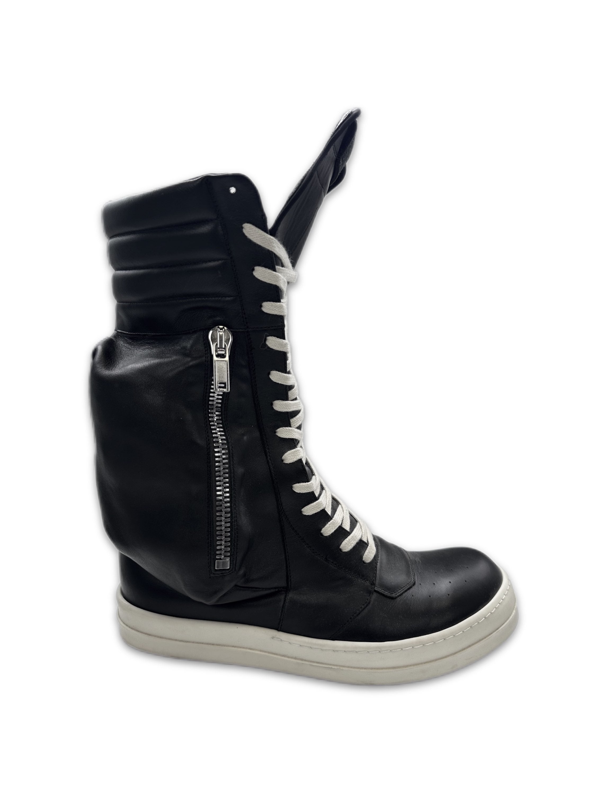 2010s Rick Owens Black Leather ‘Cargobasket’ Hi-top Sneakers