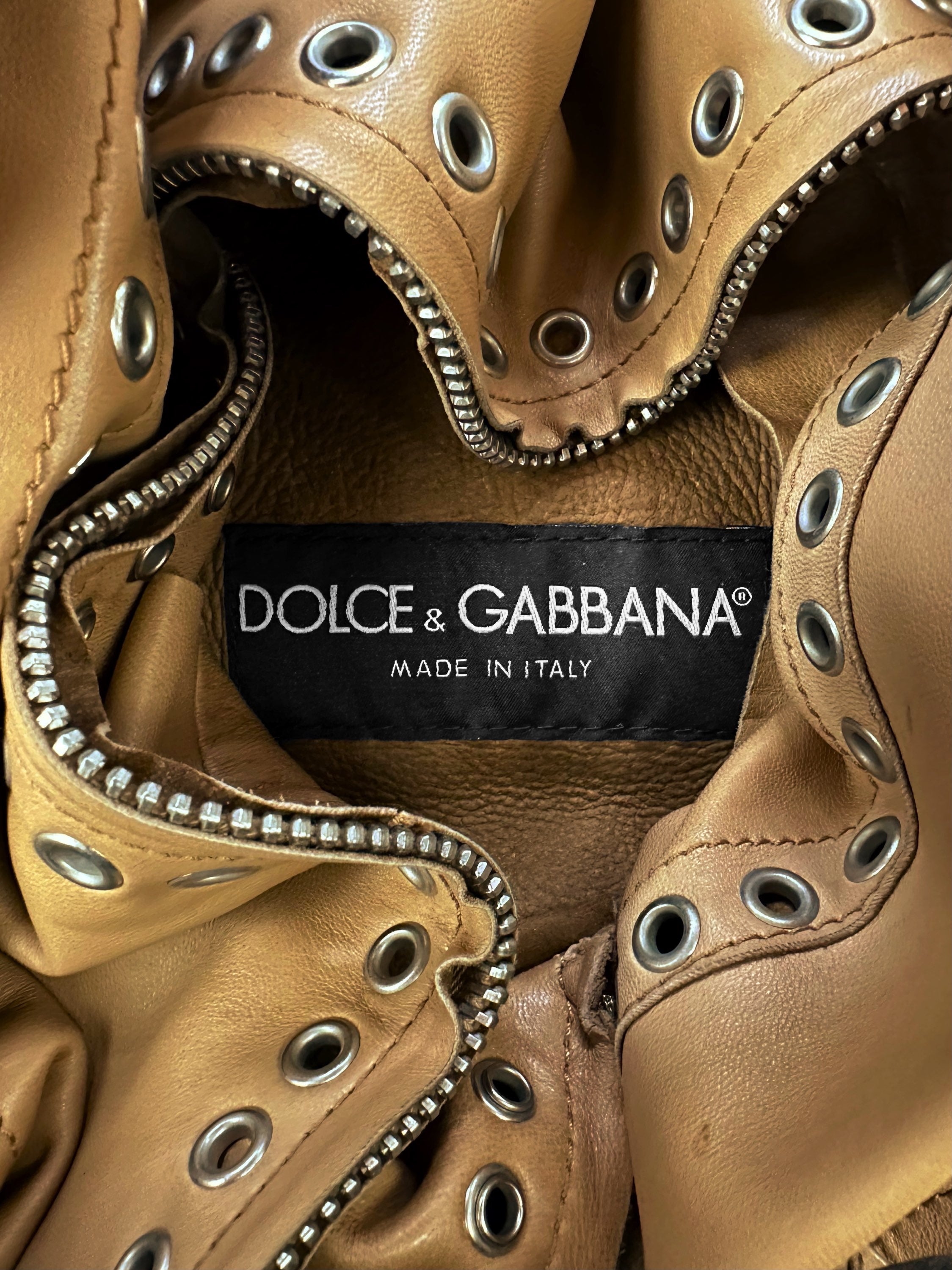 00s Dolce & Gabbana ‘Eyelet’ Calfskin Leather Belted Jacket