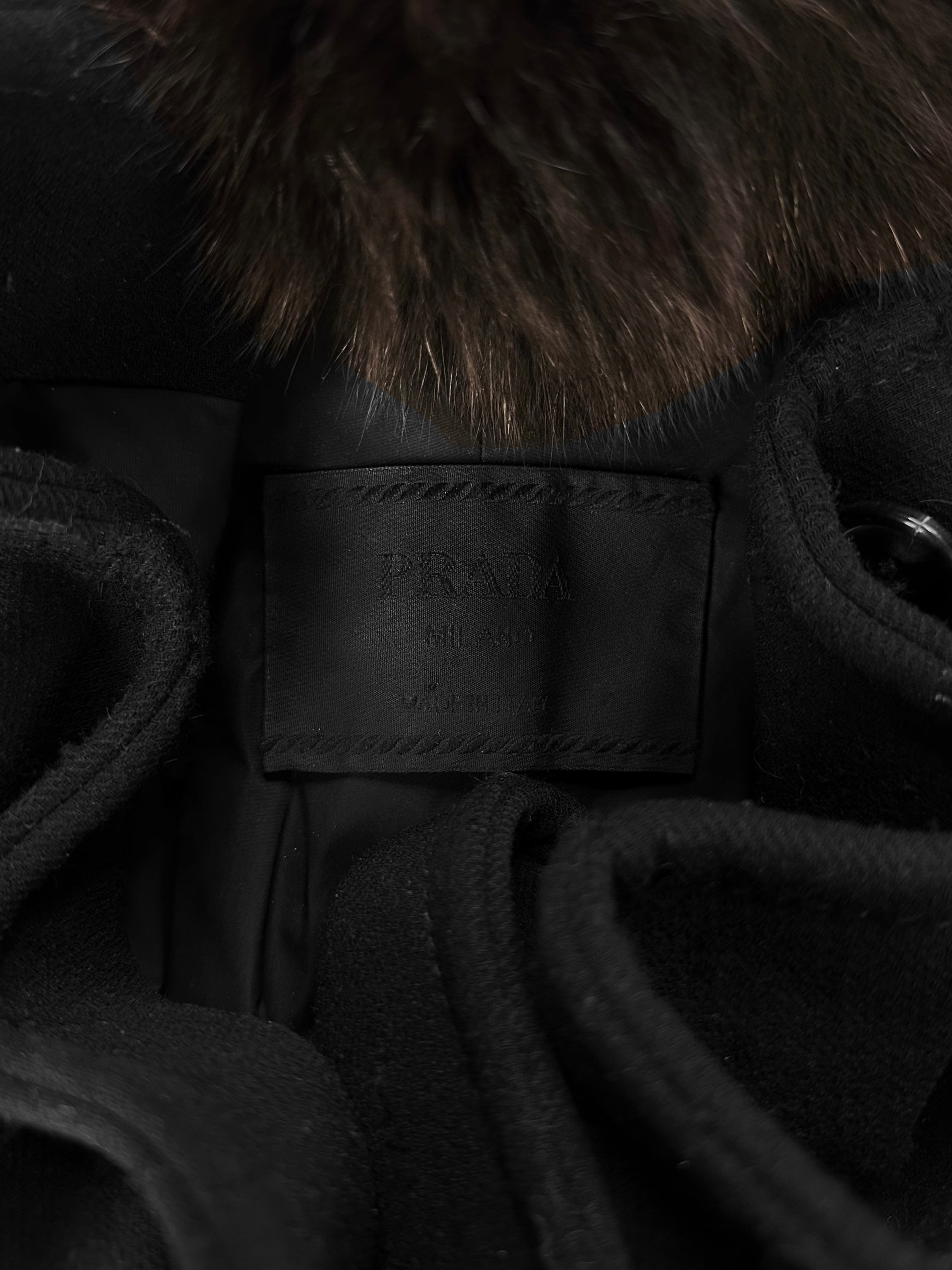 Prada Wool Fur Collar Button Down Trench Coat