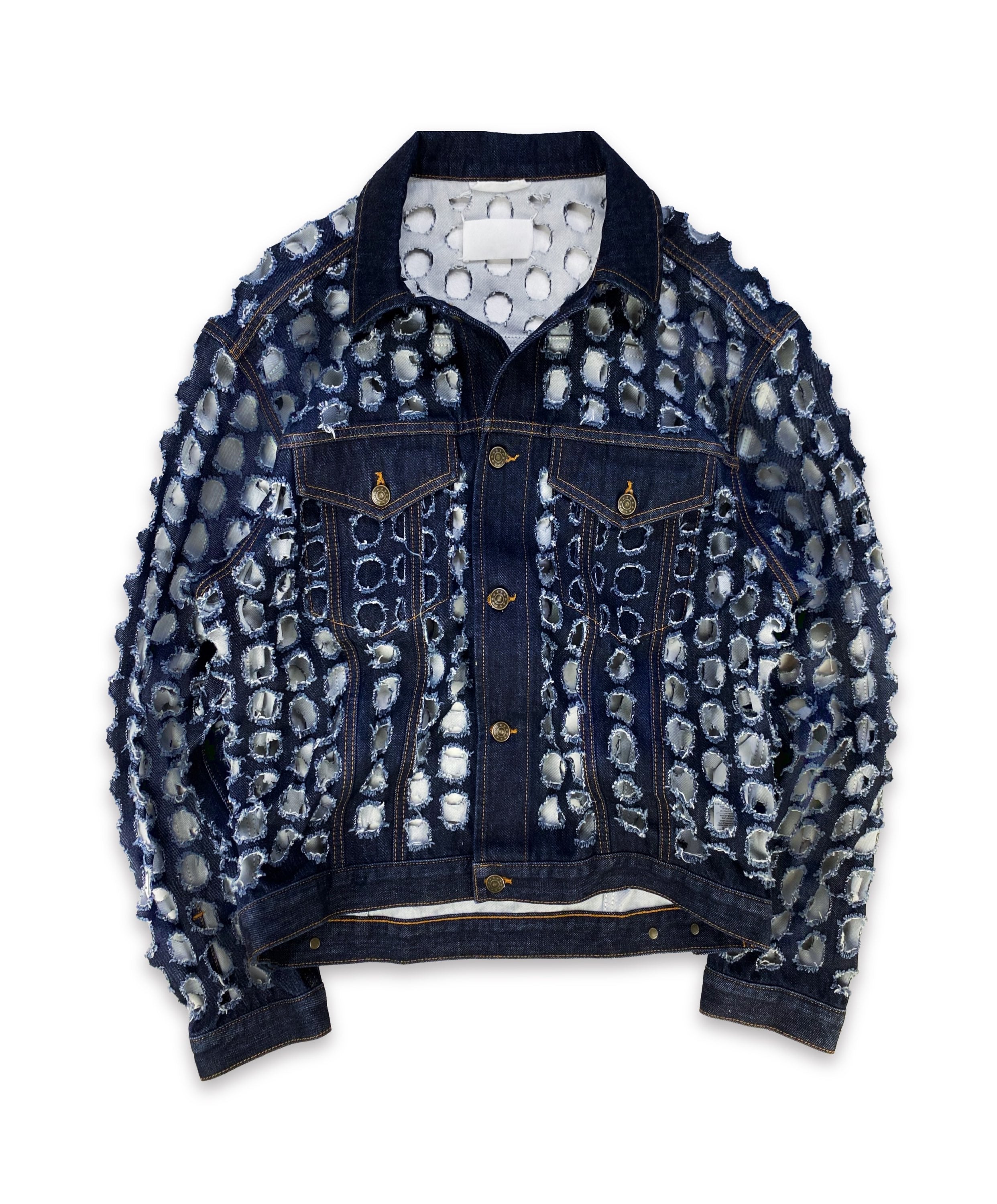 SS18 Maison Margiela ‘Hole Punch’ Distressed Indigo Denim Jacket