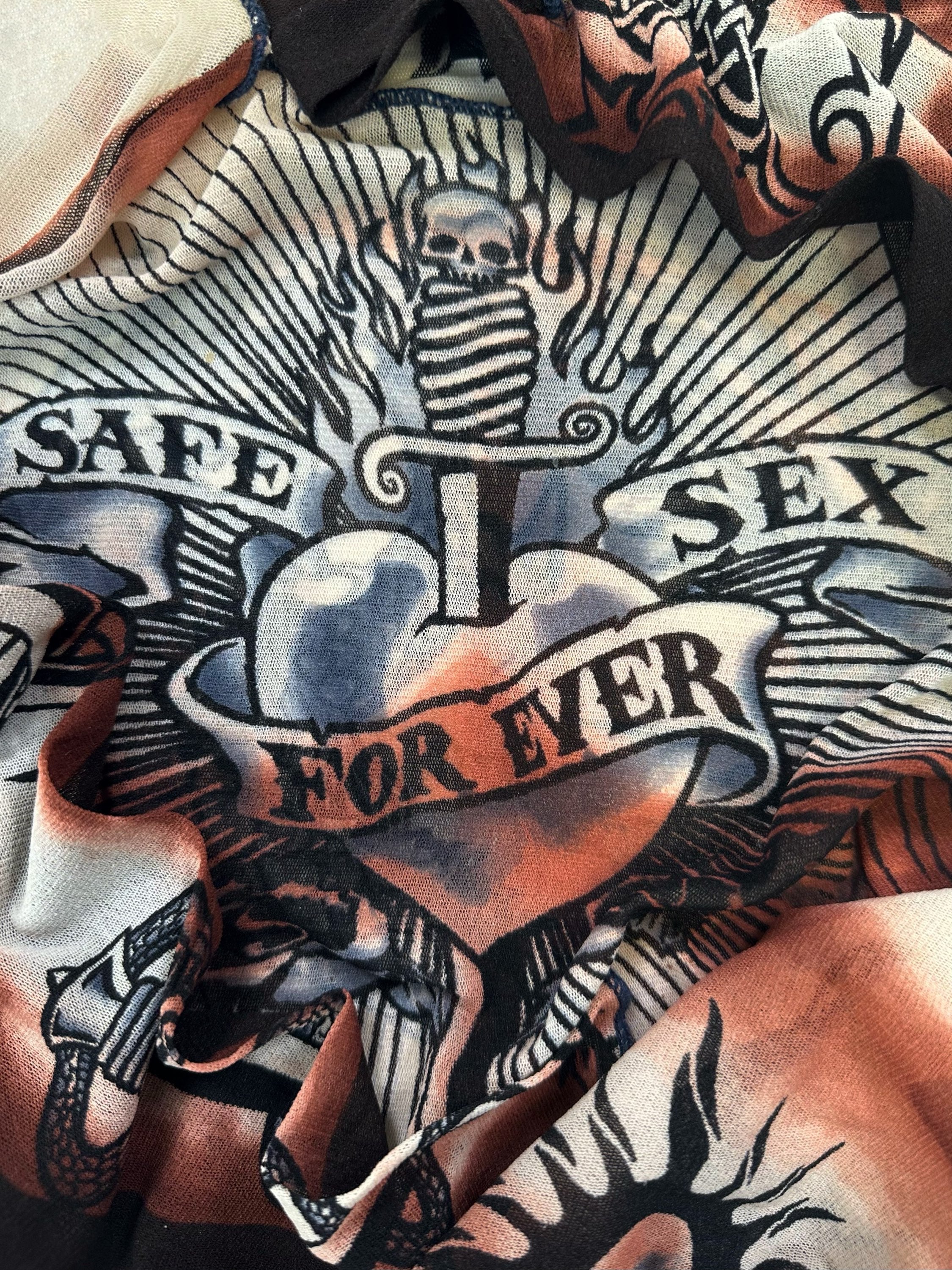 SS96 Jean Paul Gaultier ‘Safe Sex Forever’ Tattoo Mesh Long Sleeve