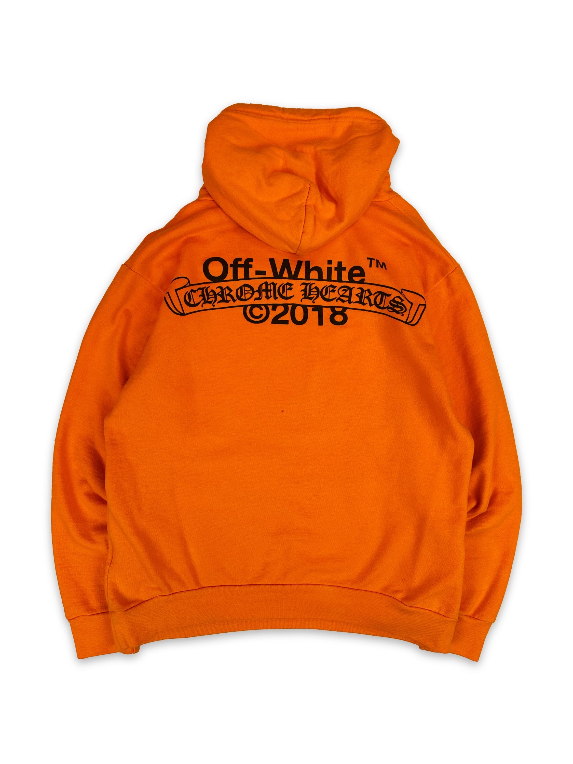 2018 Chrome Hearts x Off-White Orange Scroll Logo Hoodie