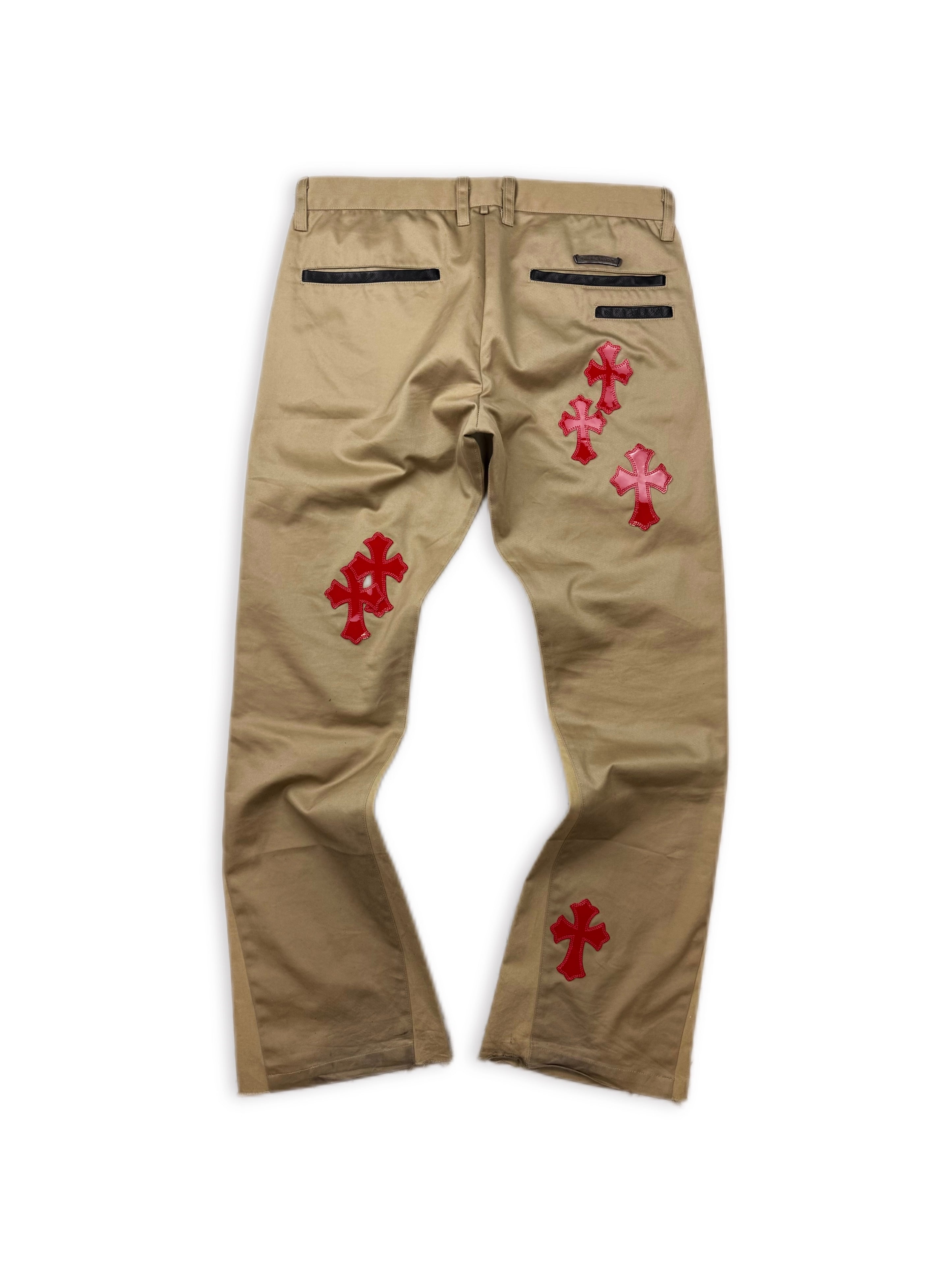 Chrome Hearts 19 Cross Patch Flared Patent Leather Chino Pants