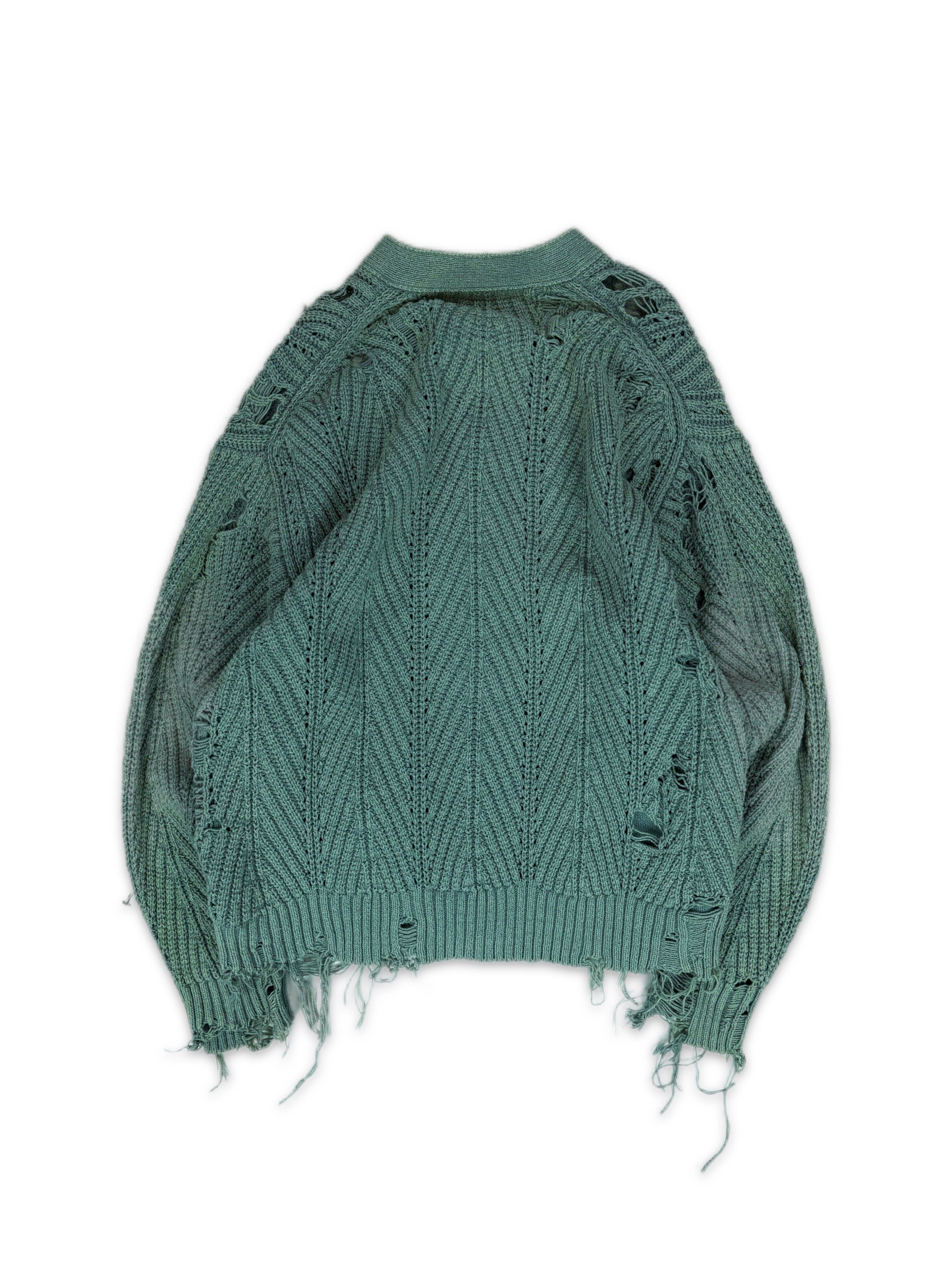 Mihara Yasuhiro Sea Foam Green Distressed Knit Cardigan