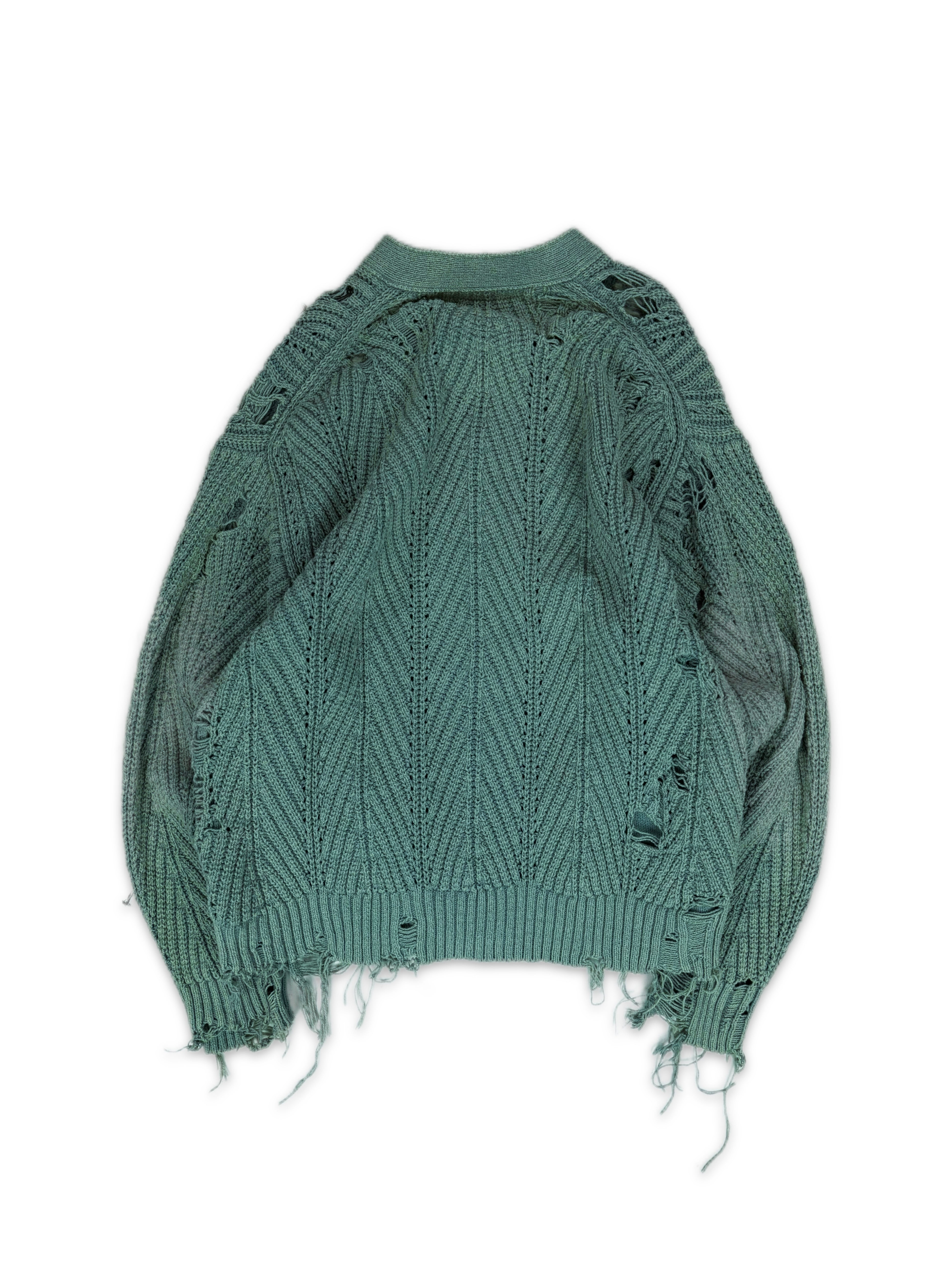 Mihara Yasuhiro Sea Foam Green Distressed Knit Cardigan