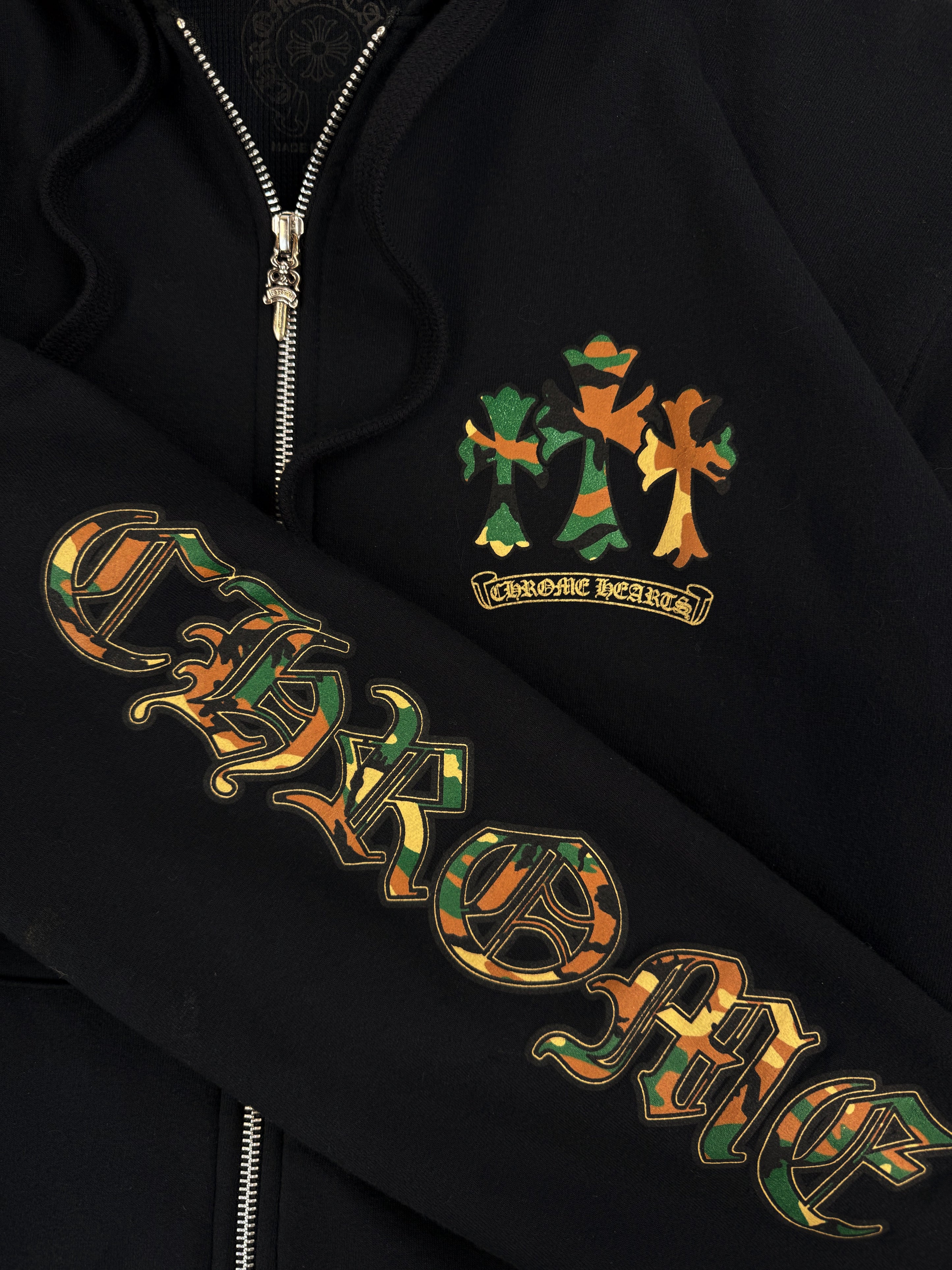 Chrome Hearts Green Camo Horseshoe Thermal Lined Dagger Zip Up Hoodie